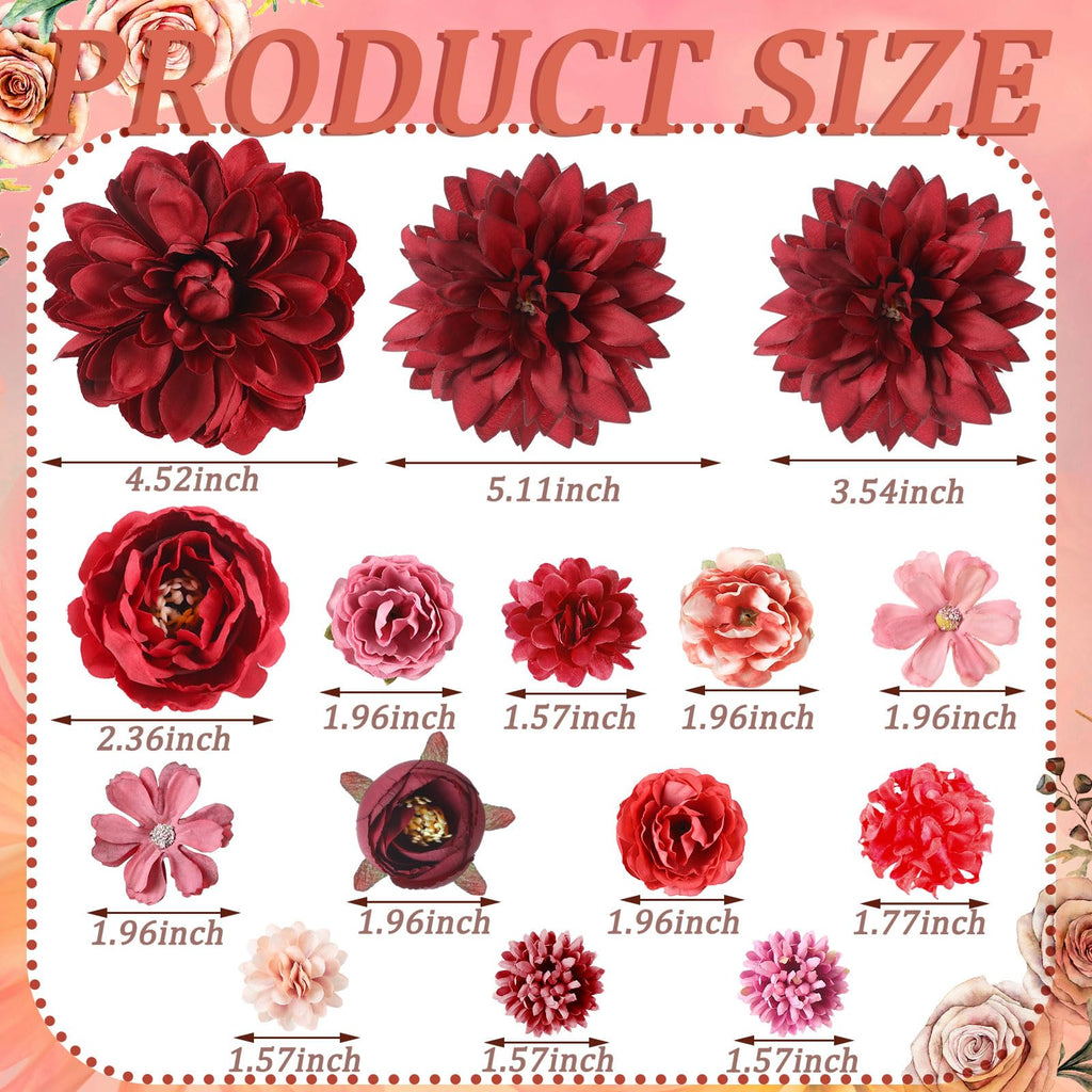 BBTO Flower Hair Clip Rose Hair Clips Barrettes for Women Flower Accessories Boho Bride Claw Clip Hairpin Brooch Pin Headpiece for Wedding(Beige Orange Series,21 Pcs)