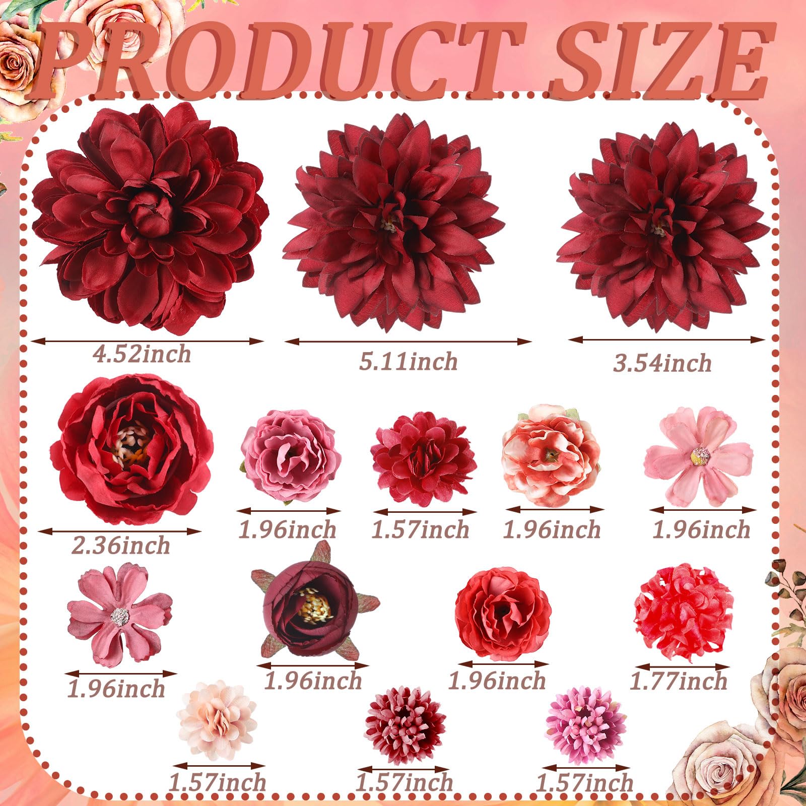 BBTO Flower Hair Clip Rose Hair Clips Barrettes for Women Flower Accessories Boho Bride Claw Clip Hairpin Brooch Pin Headpiece for Wedding(Beige Orange Series,21 Pcs)