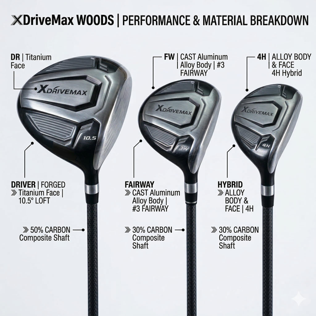 XDriveMax 15-Piece Golf Clubs Men Complete Golf Club Set - Beginner Golf Clubs Set for Men Right Handed - Forged Titanium 10.5° Driver, 5-SW Stainless Steel Irons, Putter & Stand Bag - Mens Golf Set