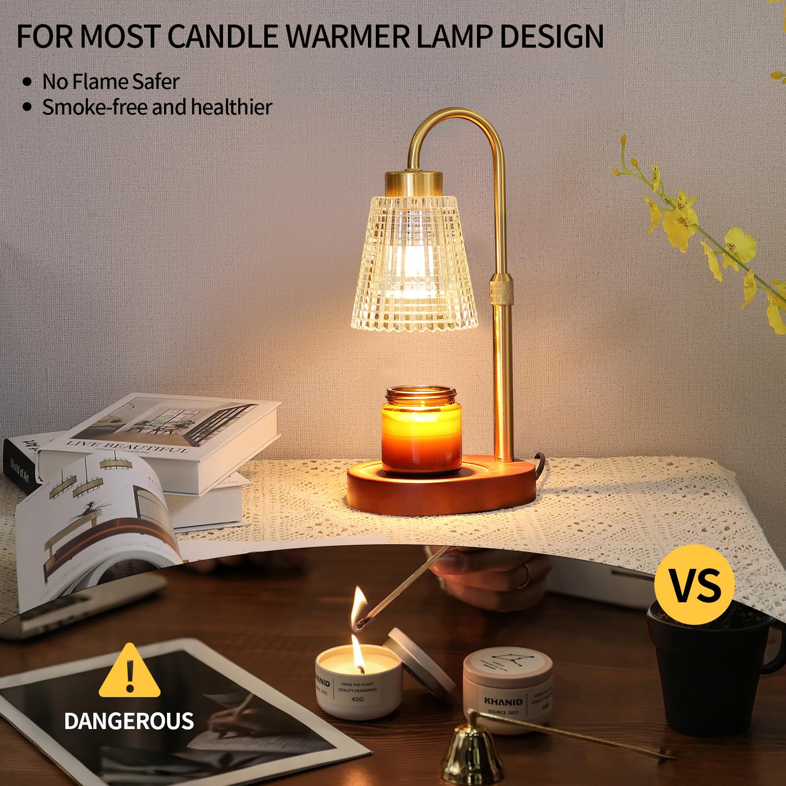 MEIXISUE Candle Warmer Lamp with Timer and Dimmer,Electric Amber Light Gifts for Women Melt Wax Warmer Lamp with 2 Bulbs for Candle Jars House Warming New Home Decor