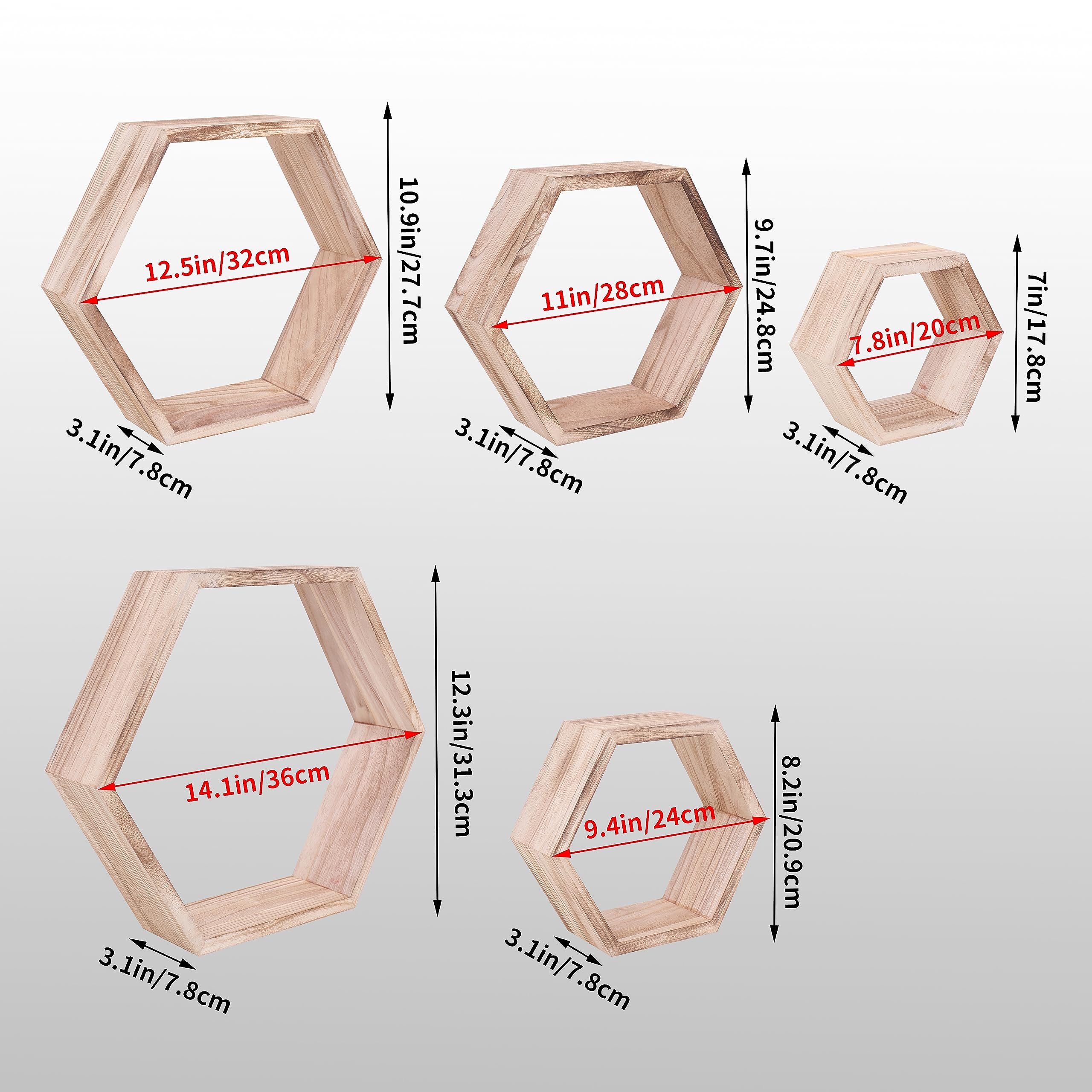 WONFUlity Hexagon Shelves for Wall Mounted, Wood Farmhouse Storage Honeycomb Floating Shelves for Wall Decor,Screws Anchors Included,5pc