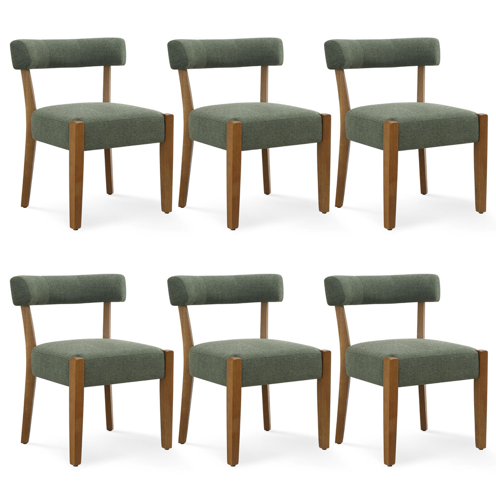 RNKSFX Upholstered Dining Chairs Set of 2, Walnut Wooden Kitchen & Dining Room Chairs, Mid Century Modern Fabric Farmhouse Dining Chairs Oversized Sturdy Rounded Chairs Curved Back, Beige Fabric