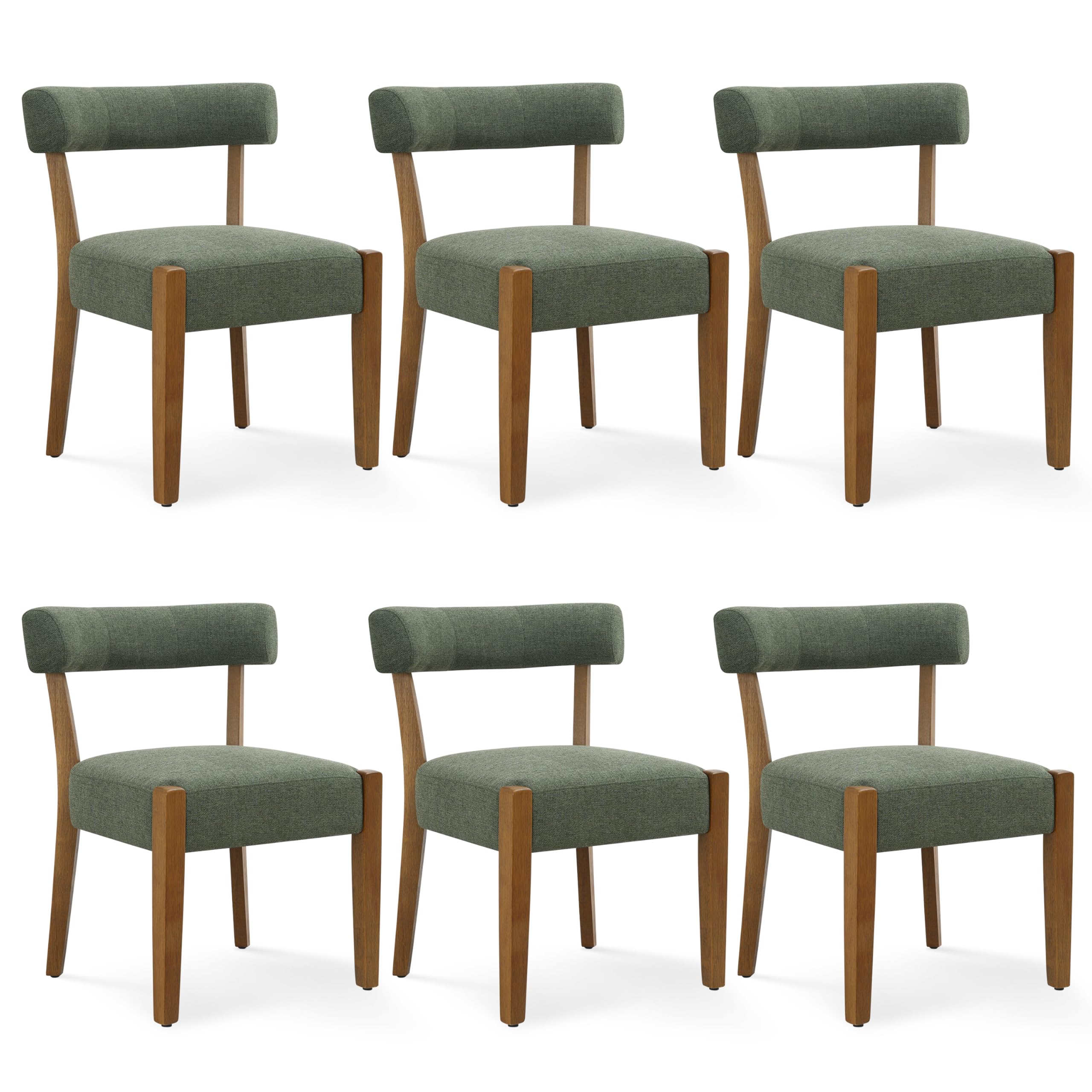 RNKSFX Upholstered Dining Chairs Set of 2, Walnut Wooden Kitchen & Dining Room Chairs, Mid Century Modern Fabric Farmhouse Dining Chairs Oversized Sturdy Rounded Chairs Curved Back, Beige Fabric