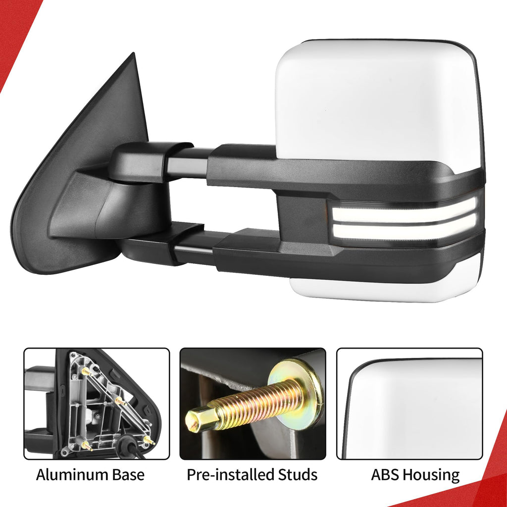 YITAMOTOR Towing Mirrors Compatible with 07-13 Silverado 1500 2500 3500 Tahoe Suburban Avalanche GMC Sierra Yukon Cadillac LED Turn Signal Light Power Heated Manual Telescoping Folding