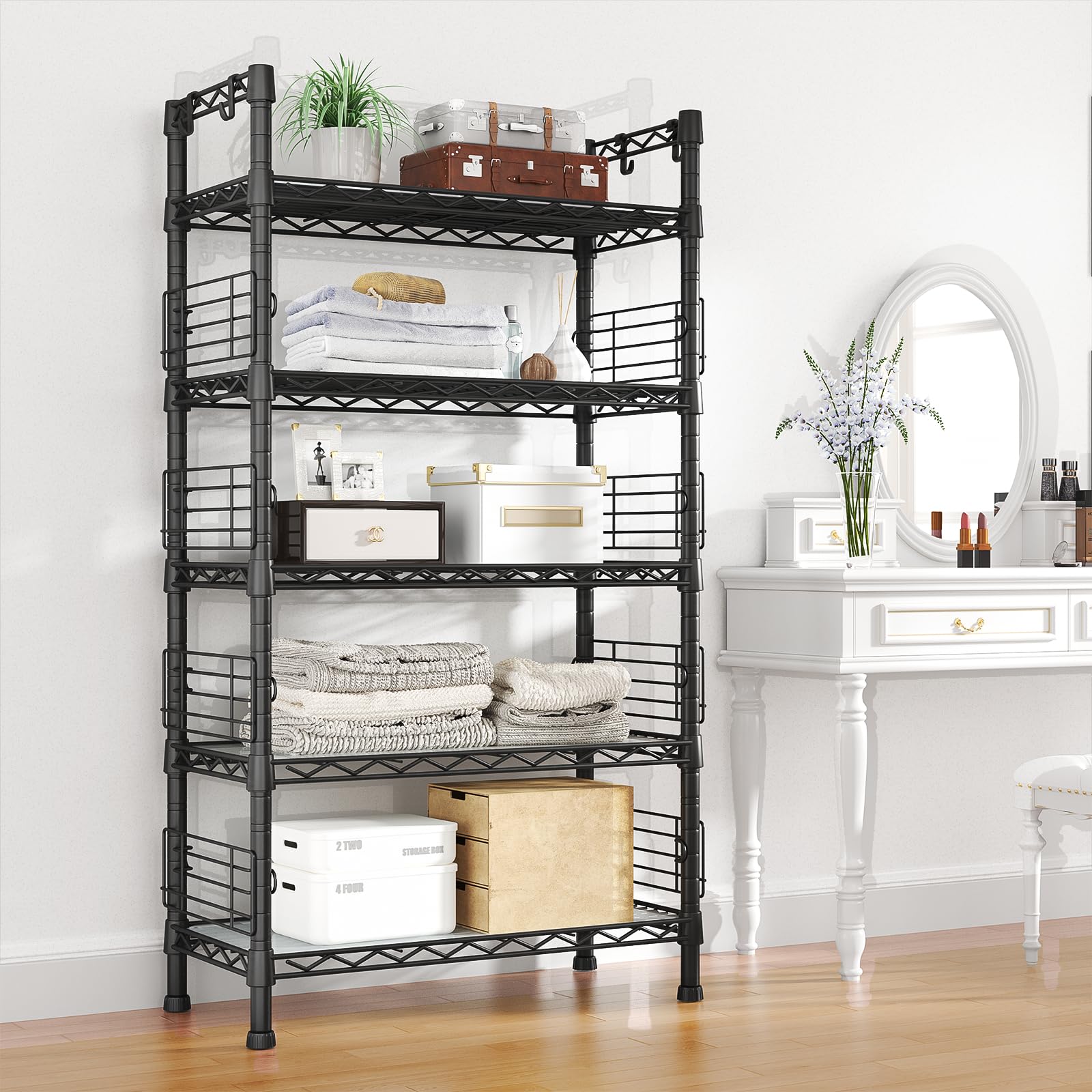 FUTASSI Metal Storage Rack, Storage Organizer Shelves for Kitchen, Bathroom, Living Room, Balcony and Garage, 5 Tiers Narrow Bookshelf, 21.2" W x 9.4" D x 59.2" H, Load 400lbs, Black