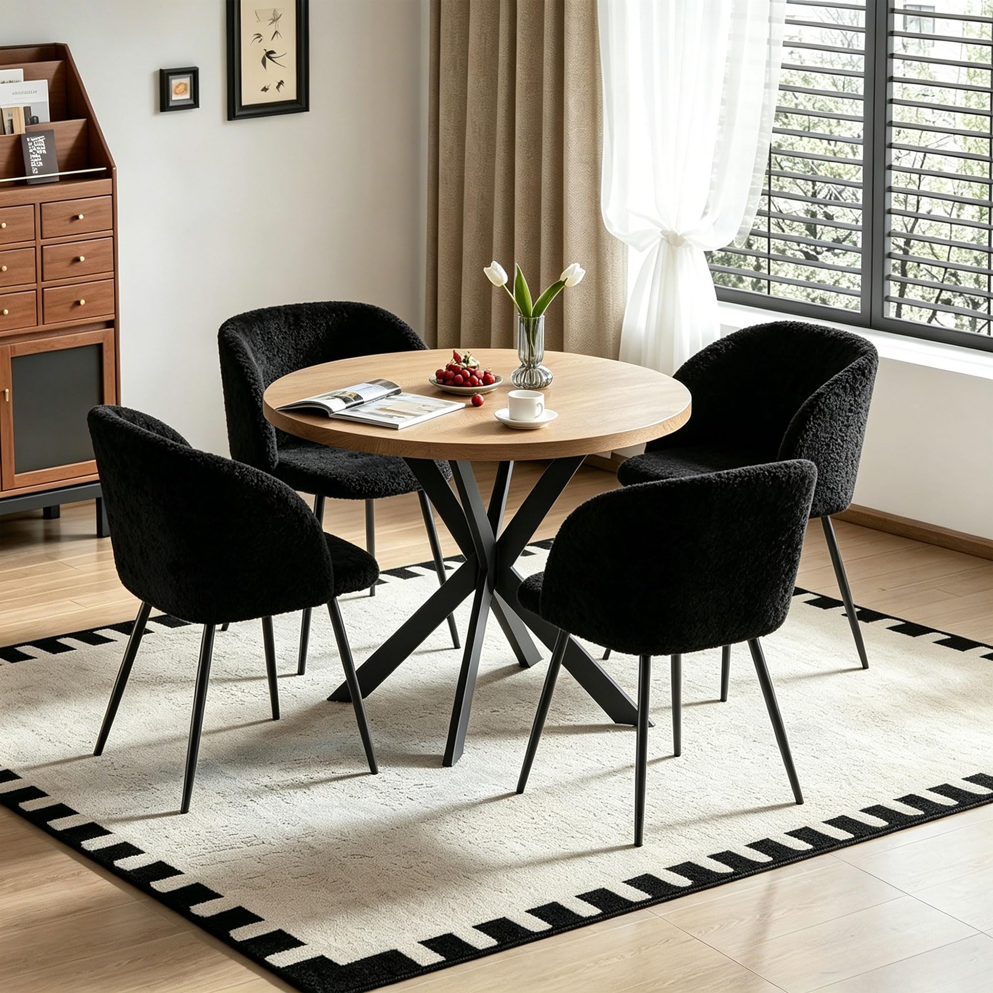 Homedot Dining Table Set for 2 with Black Dining Chairs, 3-Piece Compact Kitchen Table Set for Small Spaces, Rustic Brown Round Table Wooden with Upholstered Dining Side Chairs for Living Room