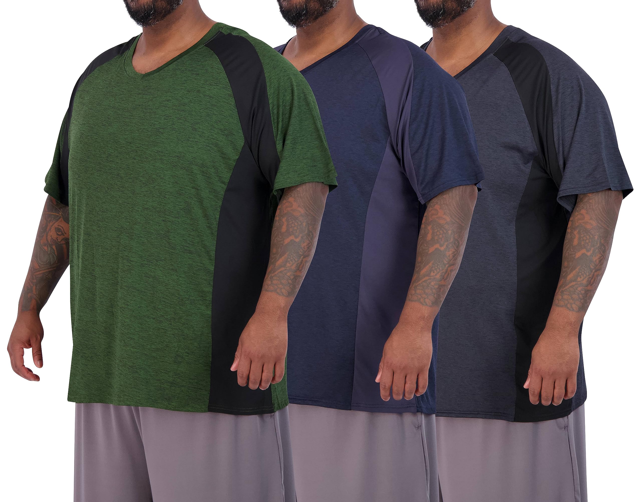 Real Essentials 3 Pack: Men's Big & Tall Short Sleeve V-Neck Athletic T-Shirt Dry-Fit Workout Shirts Moisture Wicking (3X-5X)