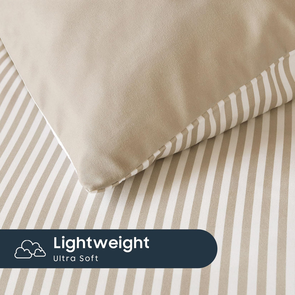 Wake In Cloud - Striped Comforter Set, Ticking Stripe Vertical Pinstripe Neutral Farmhouse Pattern Printed, Soft Lightweight Bedding, 3 Pieces, Blue White, Twin/Twin XL Size