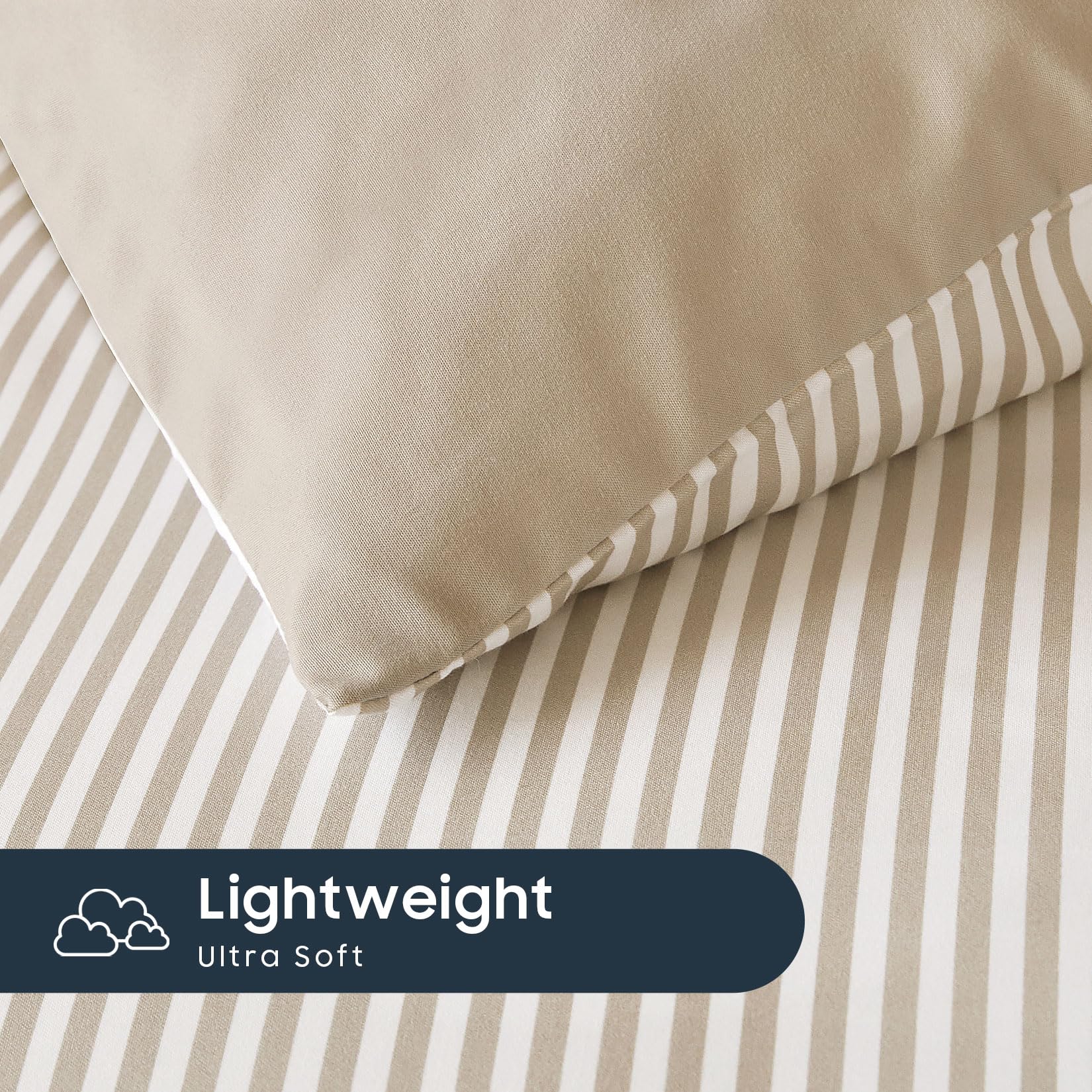 Wake In Cloud - Striped Comforter Set, Ticking Stripe Vertical Pinstripe Neutral Farmhouse Pattern Printed, Soft Lightweight Bedding, 3 Pieces, Blue White, Twin/Twin XL Size
