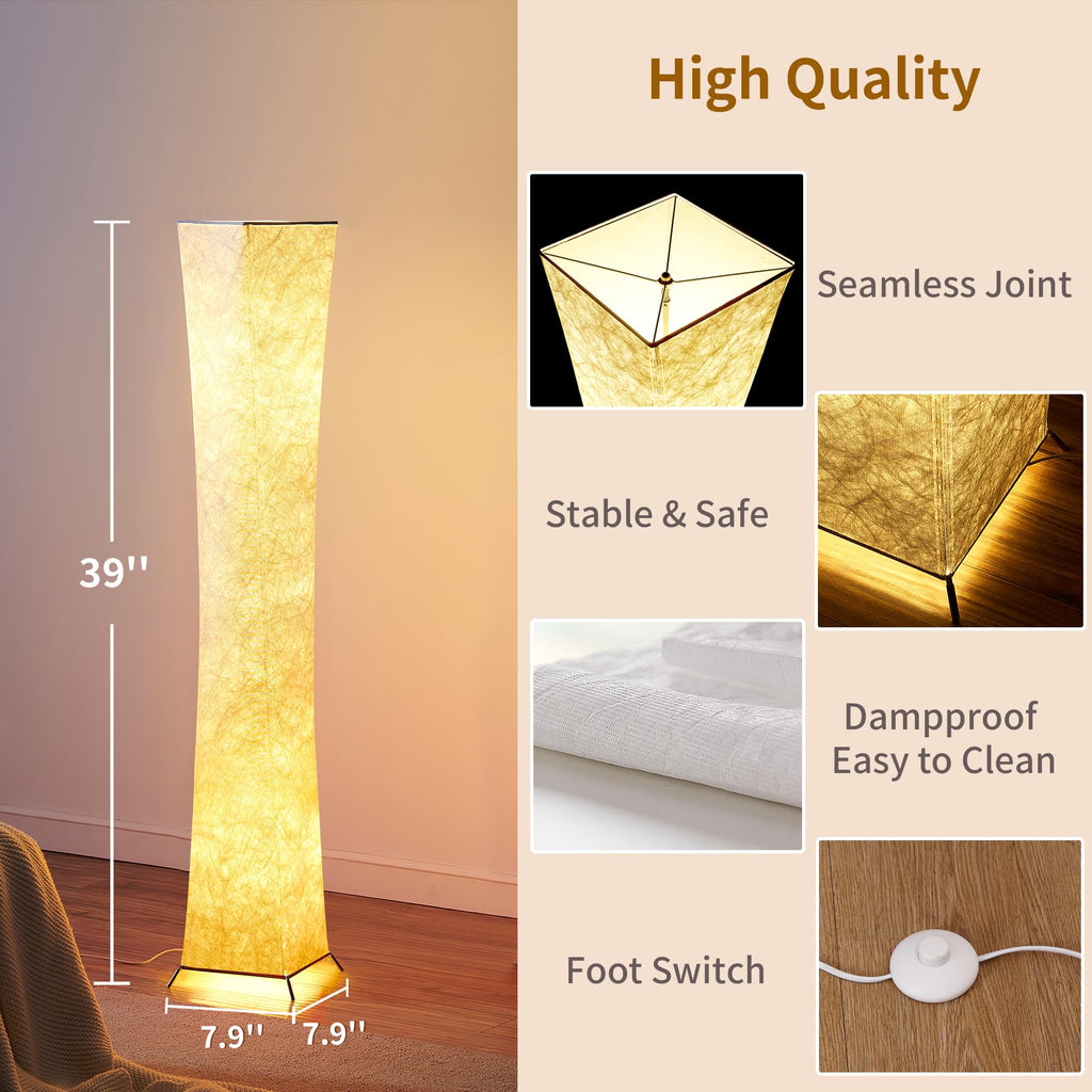 chiphy Floor Lamp, Dimmable 39" (XS) Tall Standing Lamp, 3 Levels Adjustable Brightness 12Wx2 LED Bulbs, Column Floor Light w/White Fabric Shade, Home Decor for Living Room, Bedroom, Kids Room
