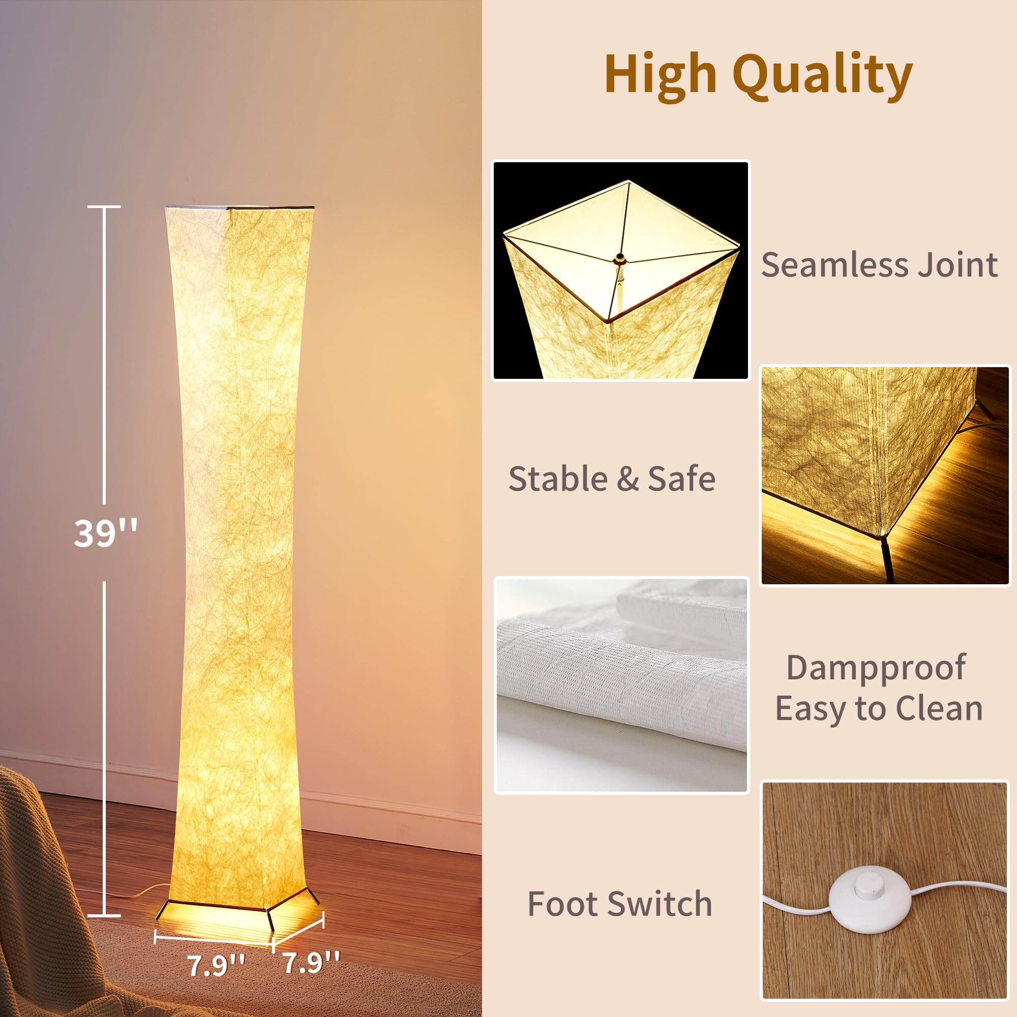 chiphy Floor Lamp, Dimmable 39" (XS) Tall Standing Lamp, 3 Levels Adjustable Brightness 12Wx2 LED Bulbs, Column Floor Light w/White Fabric Shade, Home Decor for Living Room, Bedroom, Kids Room
