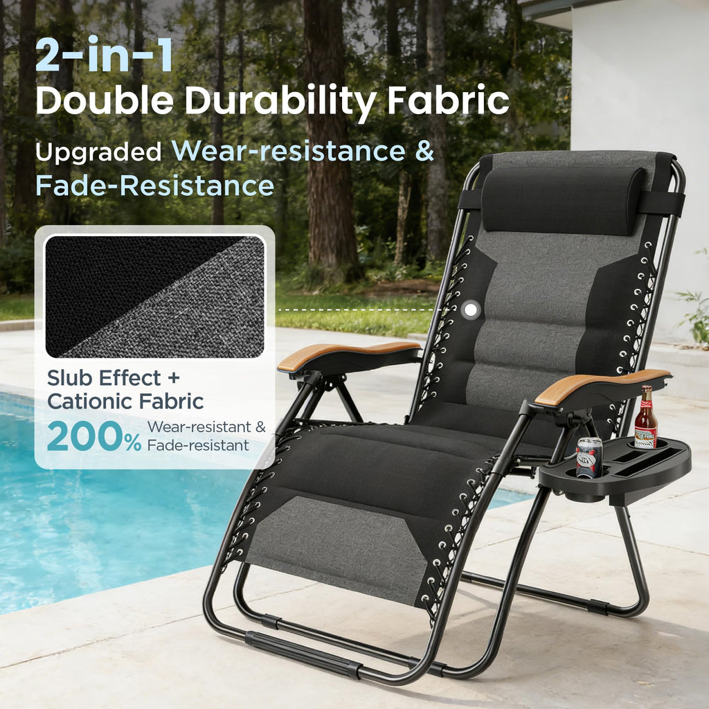 PHI VILLA XXL Oversized Padded Zero Gravity Chair Set of 2, Foldable Patio Recliner, 30" Wide Seat Anti Gravity Lounger with Armrest and Cup Holder, Support 400 LBS (Aqua Blue)
