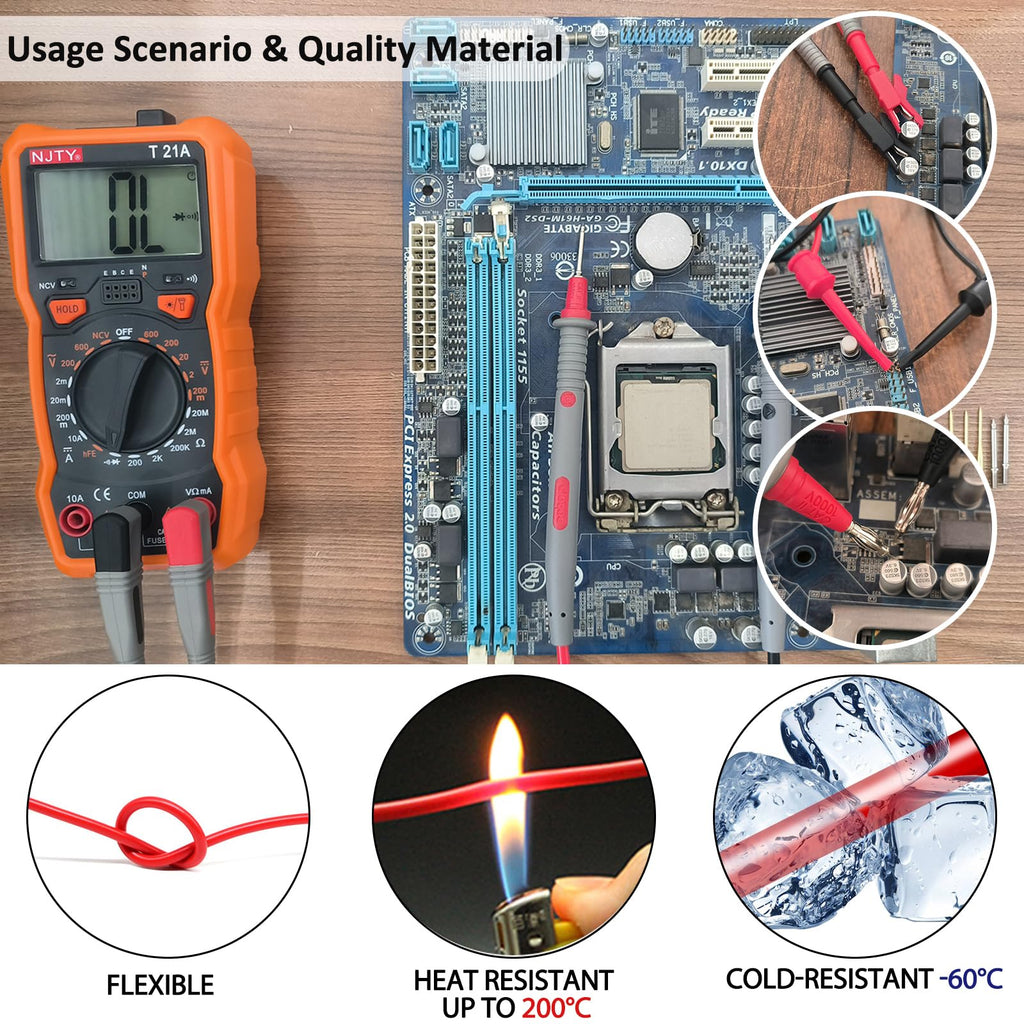 12pc Multimeter Test Leads,Test Leads with Alligator Clips,Test Hook,Banana Plug Leads,Telescopic Testing Hook,Suitable for Fluke, Kaiweets, Innova Multimeter, Voltmeter, Clamp Meter
