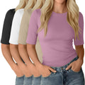Neer 4 Pack Women's Half Sleeve Tops Elbow Length Slim Fit Crewneck T-Shirts 1/2 Sleeve Casual Summer Basic Tees