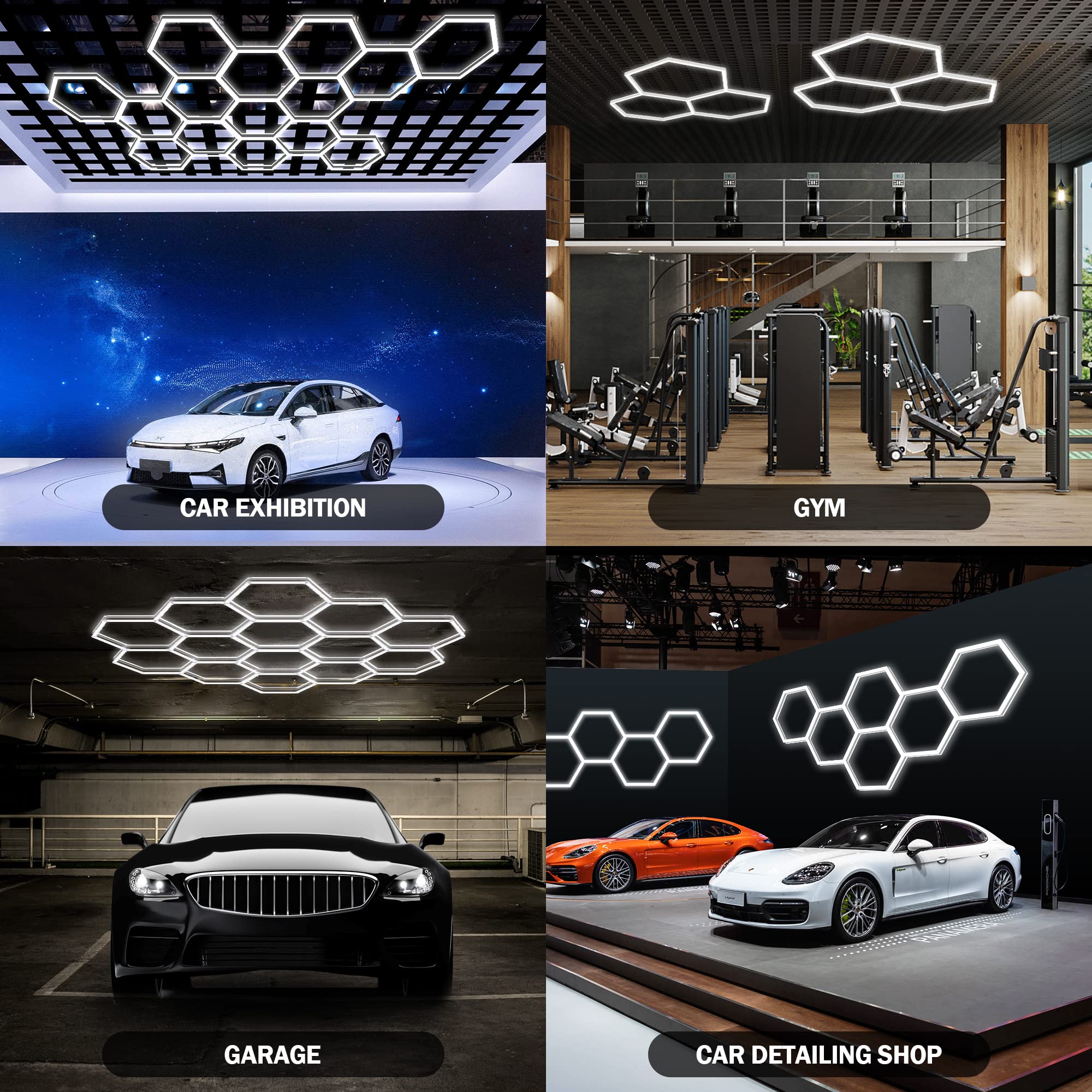 MODERN Hexagon LED Light,105W 12600LM 6500K, 3 Hexagonal LED Shop Light for Auto Shops, Malls & Work Areas