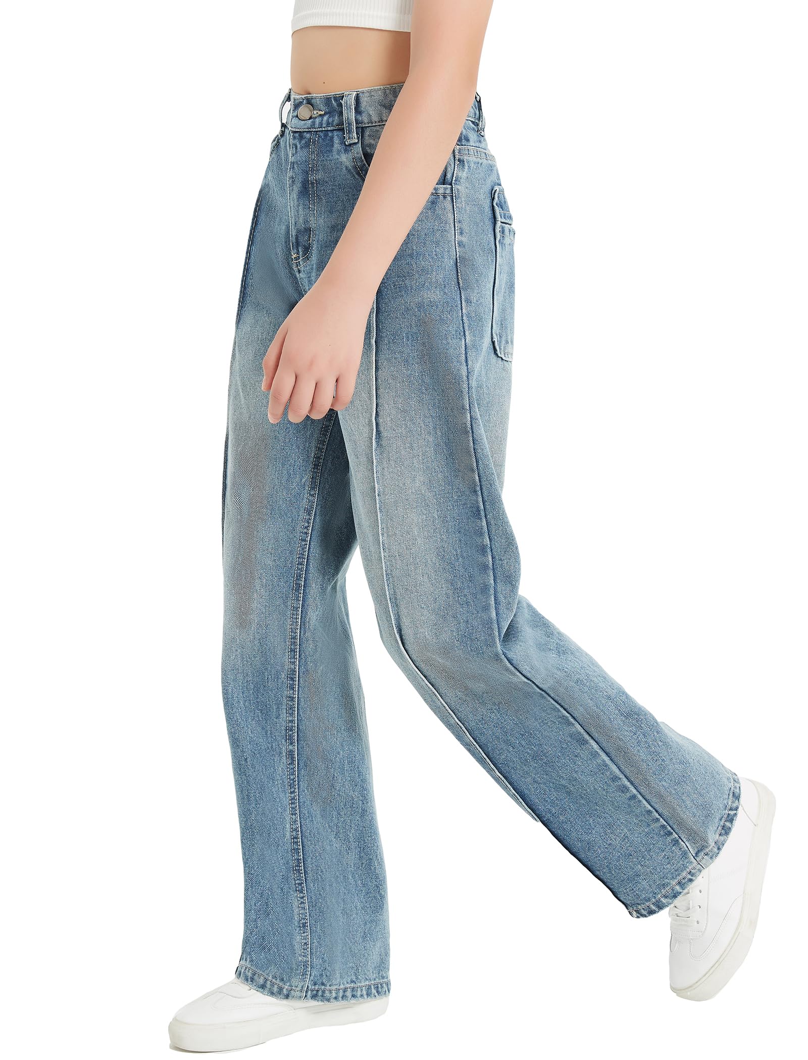 EXARUS Girls Jeans Baggy Wide Leg Cute Teen Tween Long Denim Pants Clothes Tall Junior Elastic Band Pockets