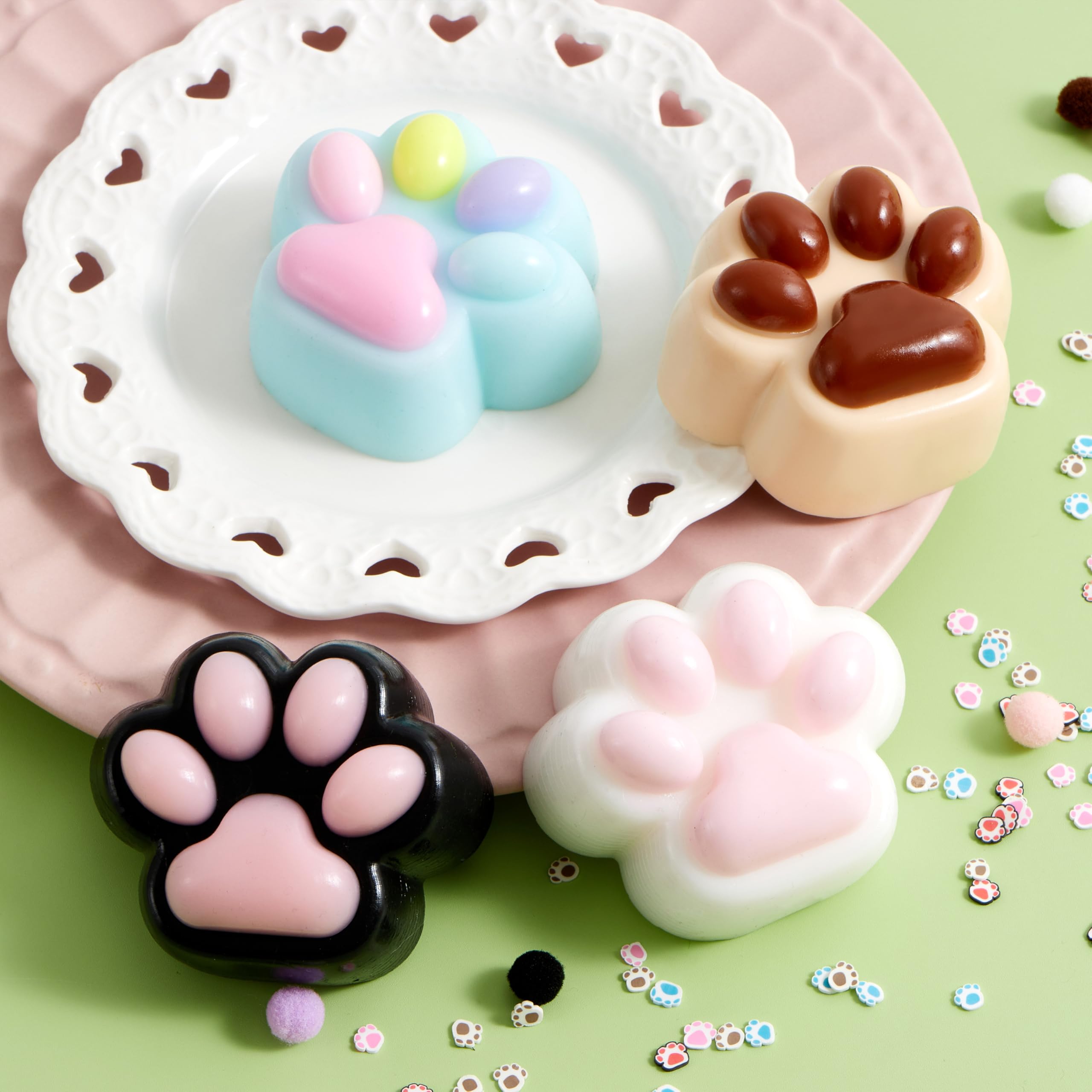 JOYIN 4 Pcs Taba Paw Squeeze Toys, Easter Party Favors & Gifts for Kids Adults, Transparent Cat Paw Fufu Squishy Toys, Soft Paws Sensory Fidgets, Cute Fidget Toys for Stress Relief