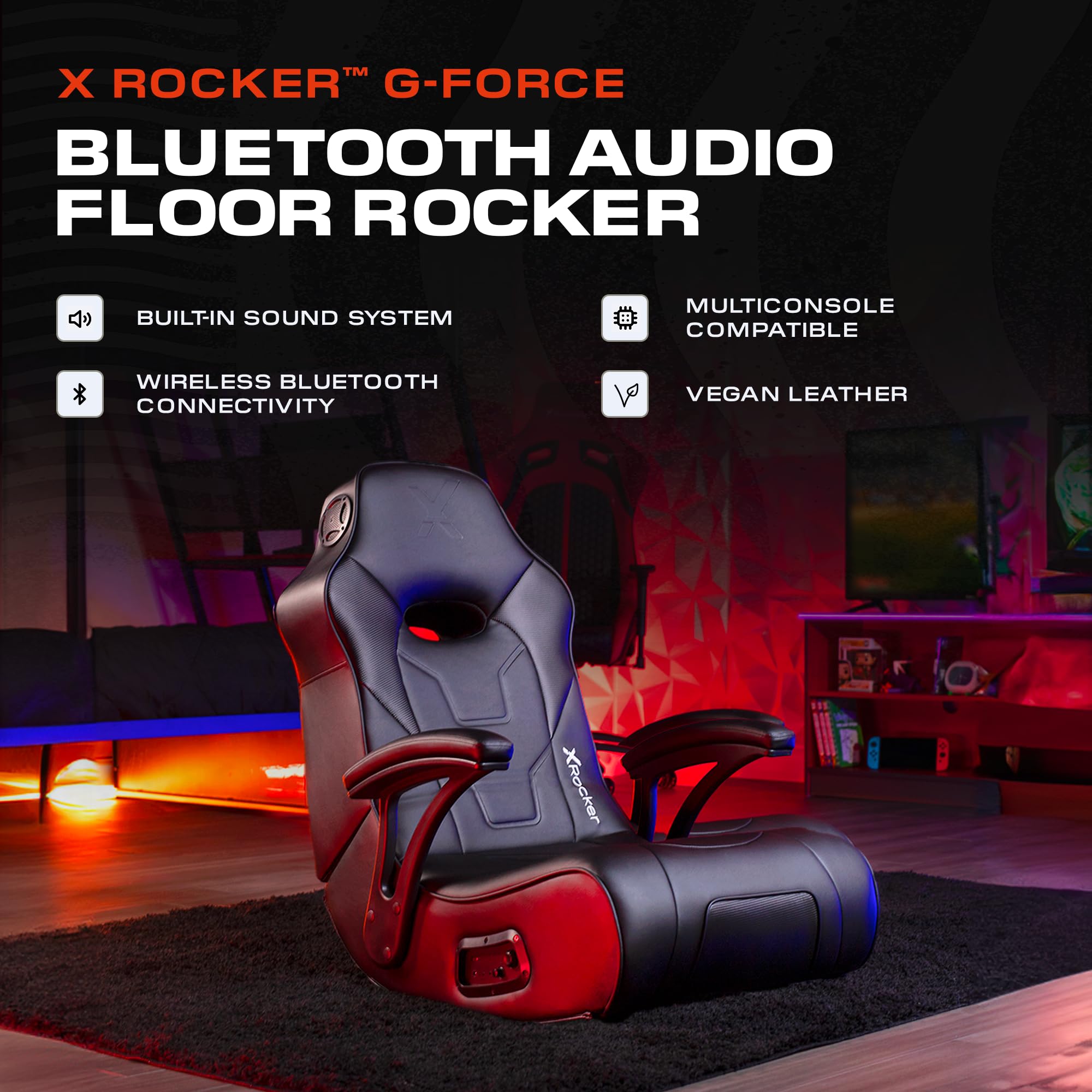 X Rocker Video Gaming Floor Rocker Chair, Built-in Audio, College Dorm Essentials for Guys and Girls, Bedroom, Foldable, Gifts for Gamers