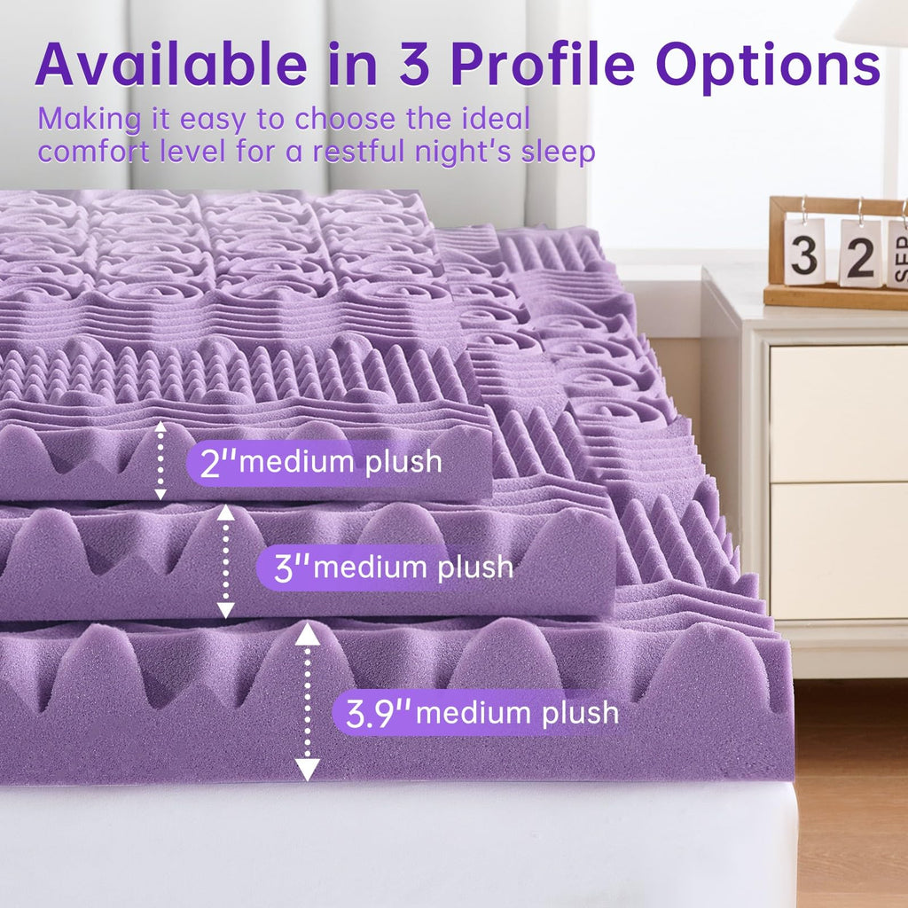 MUXHOMO 2 Inch 7-Zone Twin Mattress Topper, Egg Crate Memory Foam Mattress Topper Twin Size for Back Pain, Lavender Cooling Gel Infused Bed Pad, CertiPUR-US and Oeko-TEX Certification (38"×75")