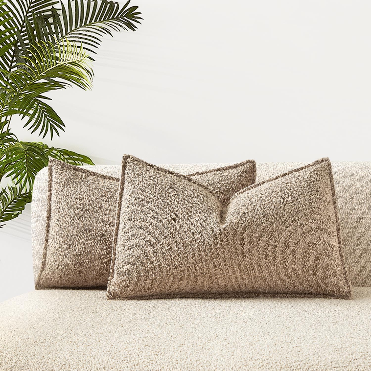 JUSPURBET Pillow Covers Set of 2 Decorative Throw Pillow Covers Case for Couch Sofa Bed Soft Boucle Textured Cushion Covers with Hidden Zipper for Home Decor Living Room 16x16,Beige