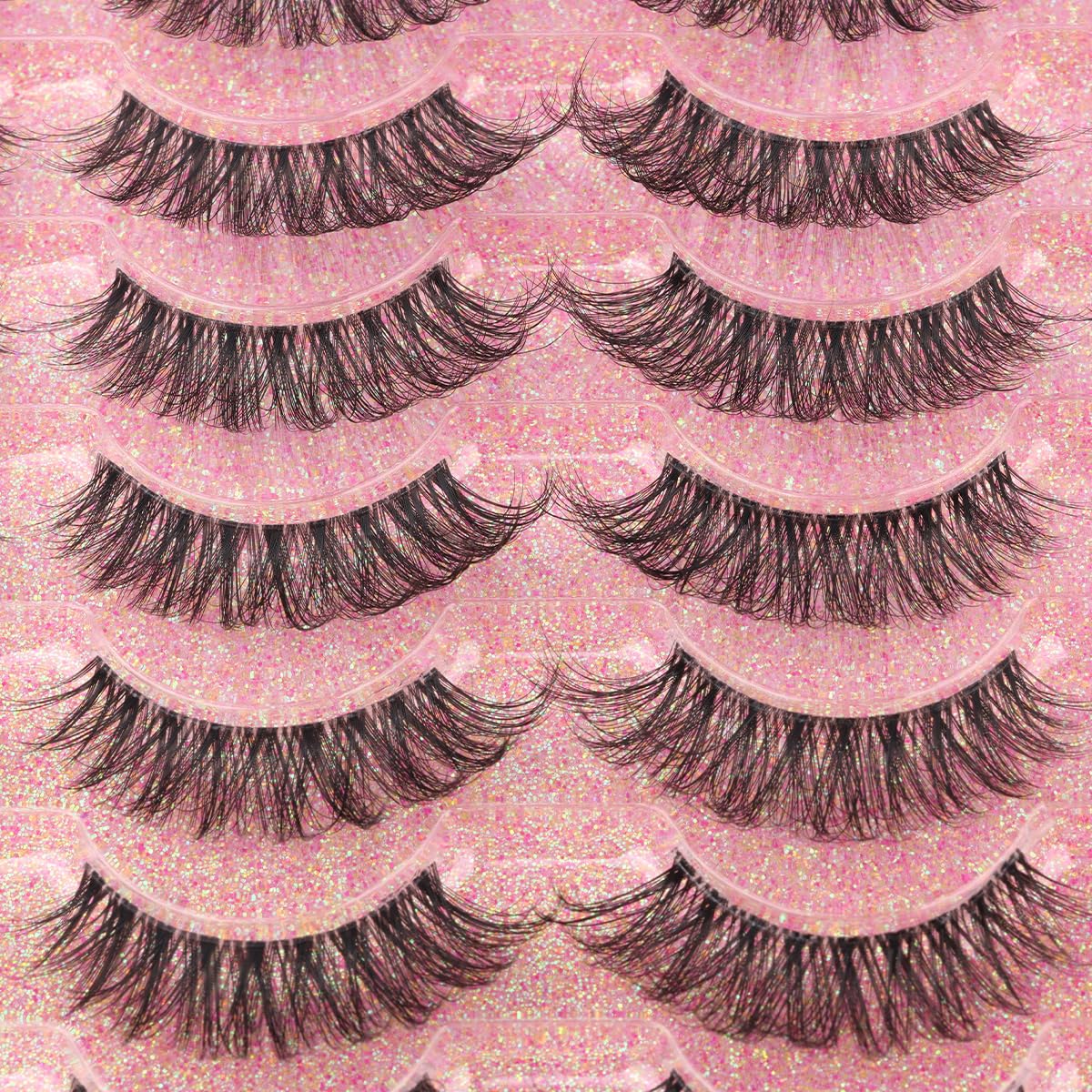 False Lashes Natural Look Wispy Eyelashes Manga Korean Spiky 16mm Short Faux Mink Eyelashes Cat Eye Natural Fake Eyelashes Strip Lashes Pack 14 Pairs