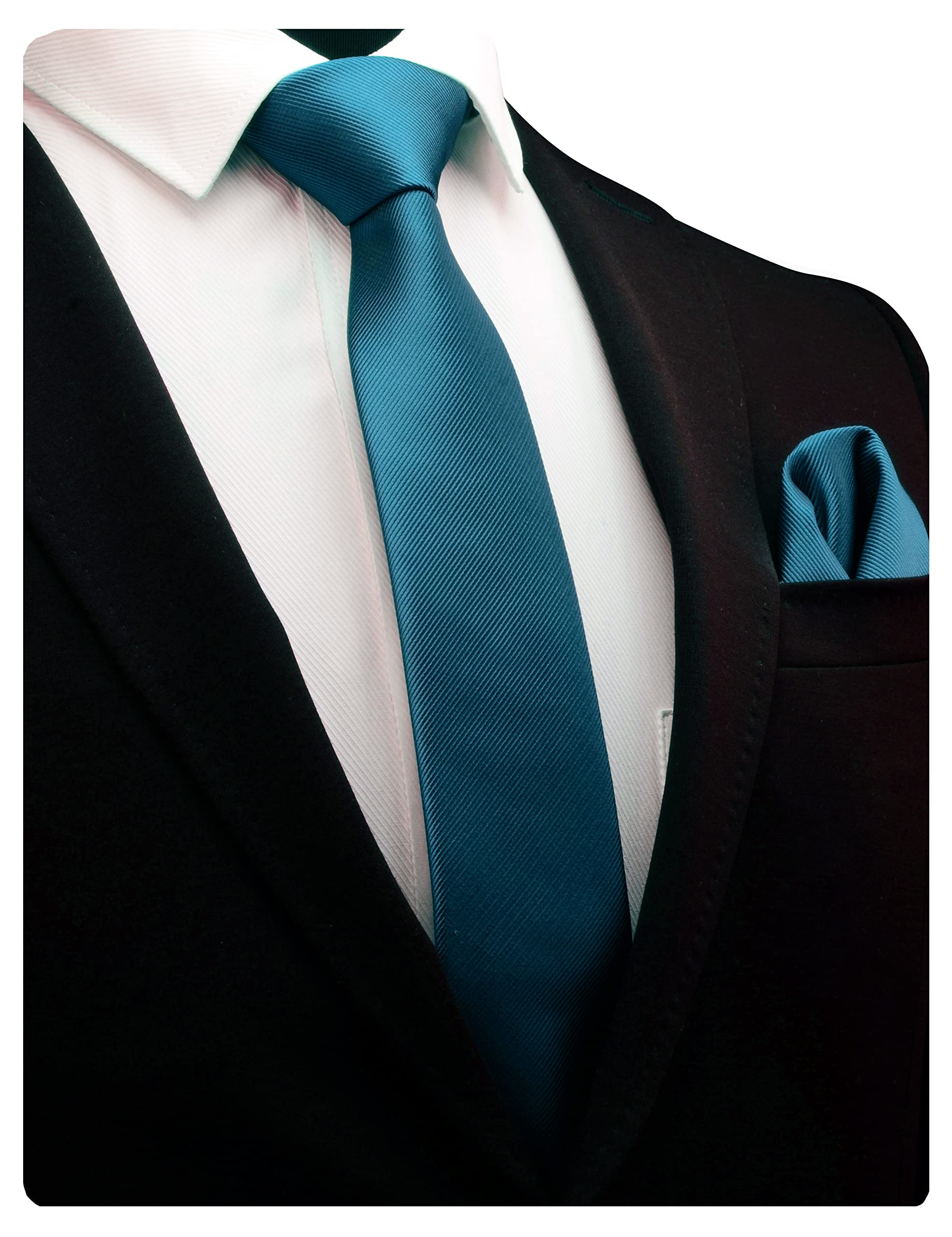 GUSLESON 2.4" Slim Necktie and Handkerchief Set For Men Solid Skinny Tie Set