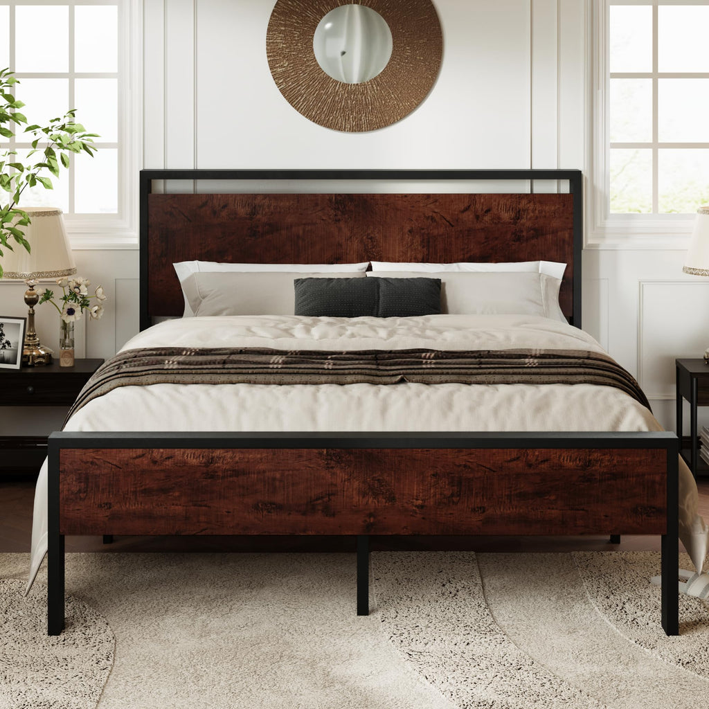 Allewie Twin Size Platform Bed Frame with Wooden Headboard and Footboard, Heavy Duty Metal Slats Support, No Box Spring Needed, Under-Bed Storage, Noise Free, Easy Assembly, Black Oak