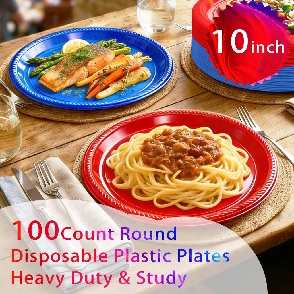 50 Pcs Black Plastic Plates, 10 Inch Black Plates, Black Party Plates Disposable for Birthday Weddings Fathers Day World Cup