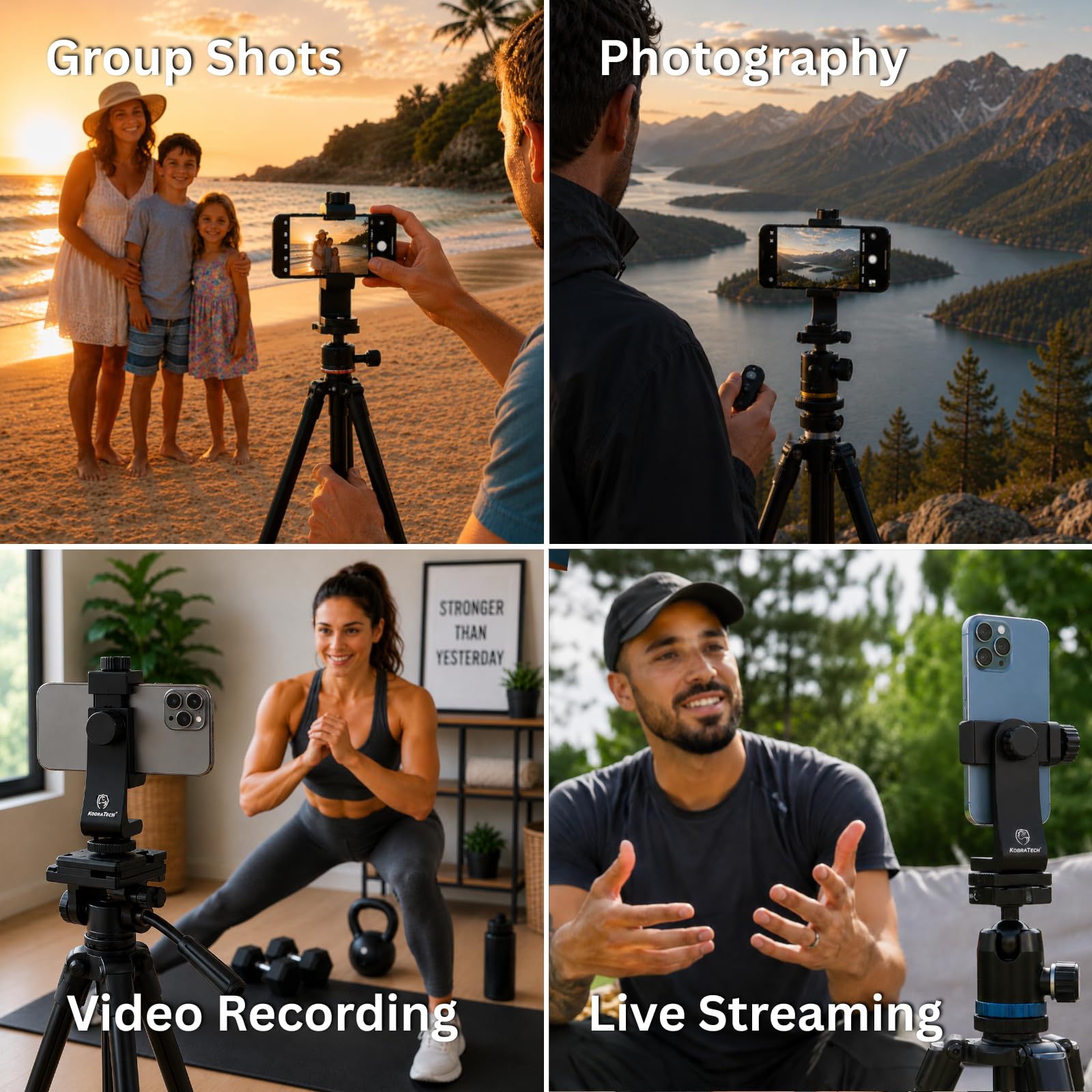 KobraTech Metal Phone Tripod Mount - UniMount 360 Pro Heavy Duty Phone Tripod Mount with Wireless Remote Shutter