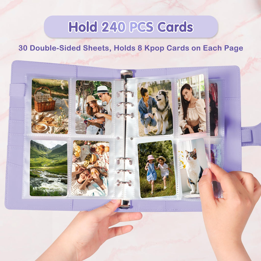 A5 Kpop Photocard Binder with 30 Pack 4-Pocket Card Pages, 6 Ring A5 Binder Card Collector Album with 240 Card Slots,PU Leather Binder Cover with Magnetic Buckle Closure for Organizing Trading Card