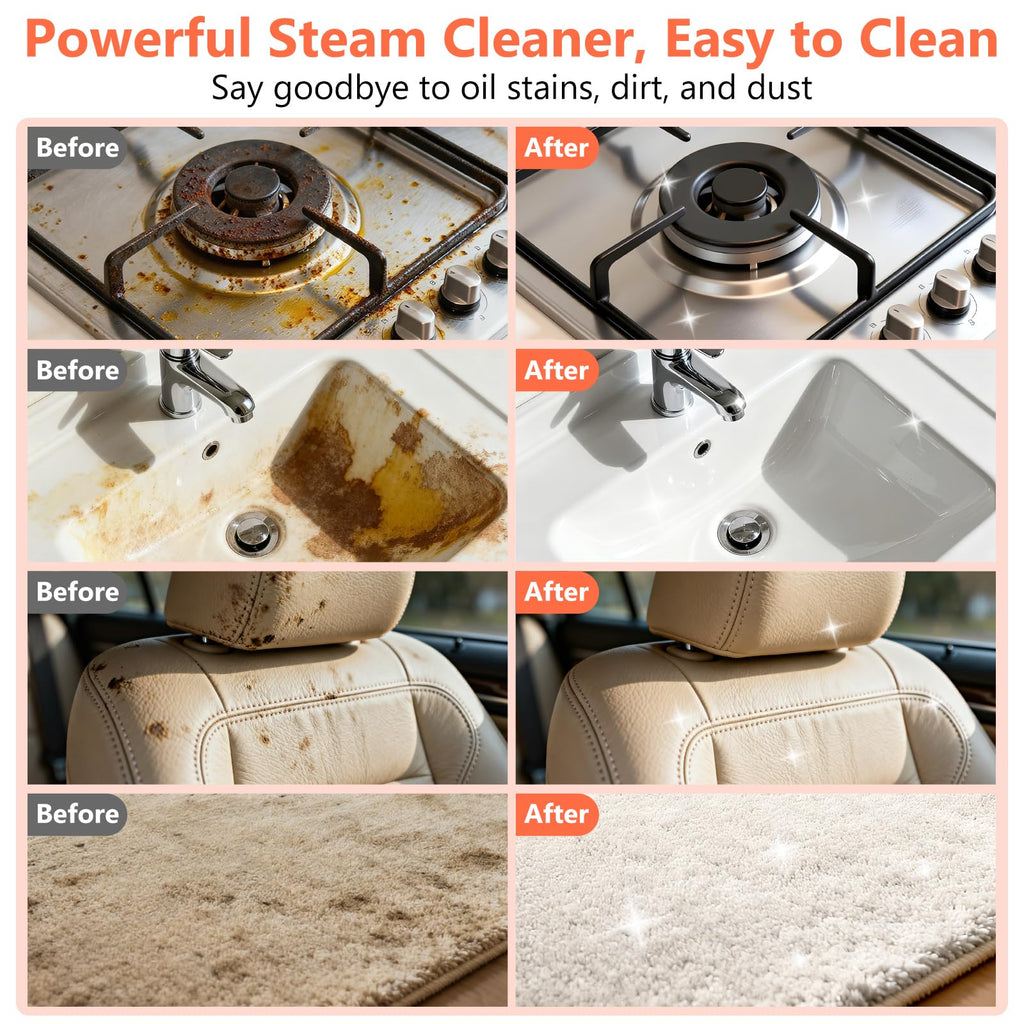 Steam Cleaner, Portable Steamer for Cleaning with 16pcs Accessories, 6-Level Adjustable and 15s Heat-Up, Handheld Steam Cleaner for Home, Tile, Dirt, Grout, Grease, Car Detailing