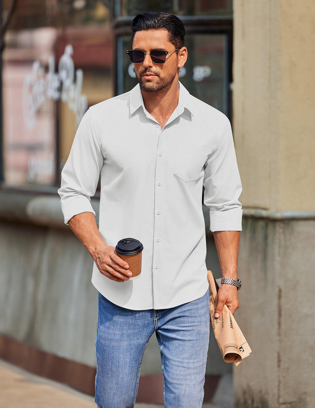 COOFANDY Mens Long Sleeve Button Down Shirts Casual Untucked Shirts for Men Dress Shirts Beach Wedding Shirts