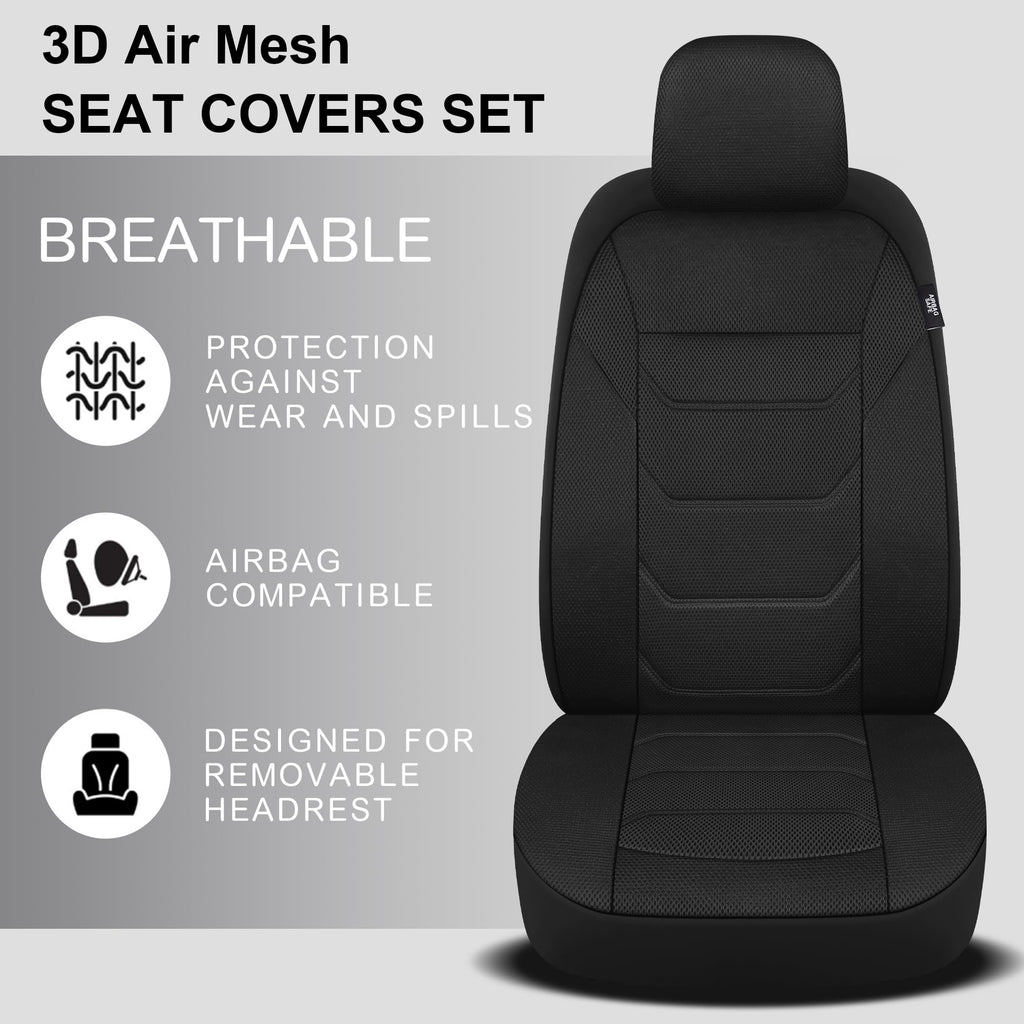 Pariiaotin 3D Air Mesh Car Seat Covers Front Sets Washable and Breathable Premium Cloth Automotive Vehicle Seat Covers for Cars Interior, Universal Fit for Most Cars, Sedan, Truck, SUV(Black)