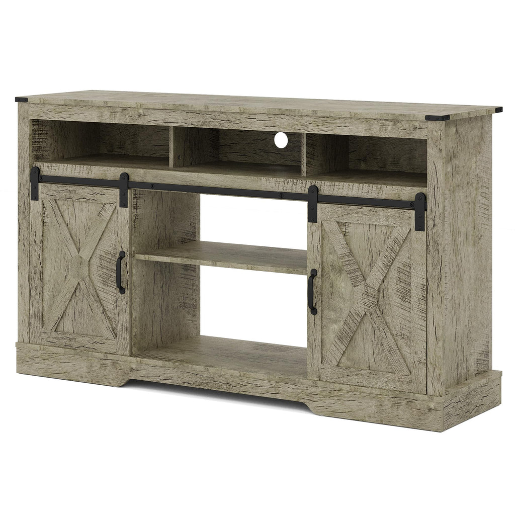 FansaFurn Farmhouse TV Stand for 65+ Inch TV, 34'' Tall Entertainment Center with Sliding Barn Doors, Rustic Wood Media Console Storage Cabinet Television Stand for Living Room, Bedroom (Black)