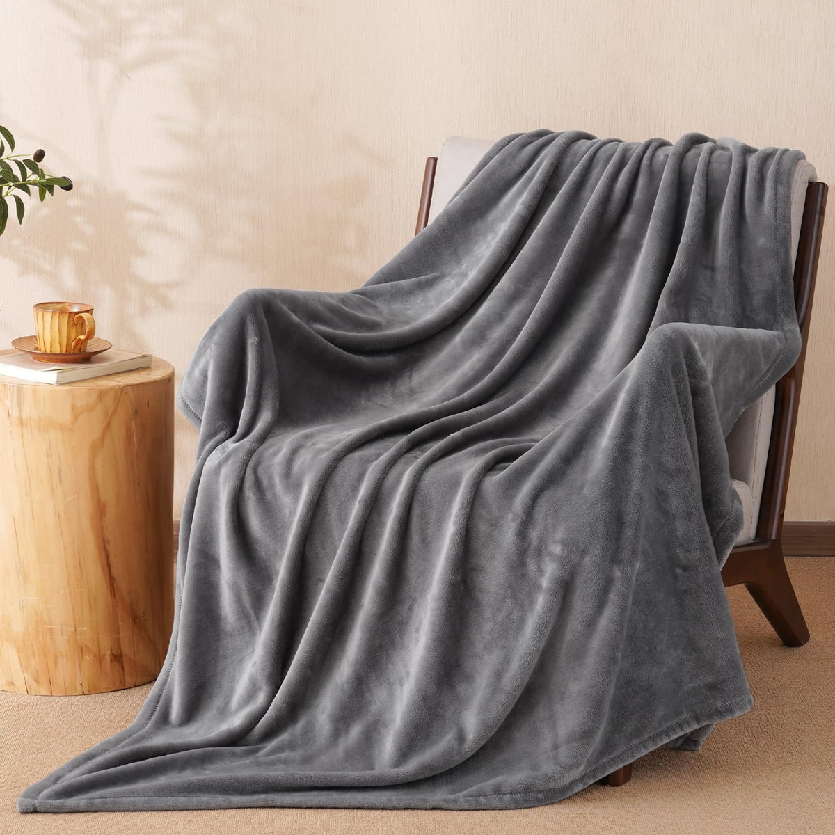 PHF Oversized King Big Fleece Blanket 120"x120", No Shed No Pilling Extra Large Soft Blanket, Giant 10'x 10' Lightweight for Bed, Sofa Travel and Camping, Suitable for All Season, Beige