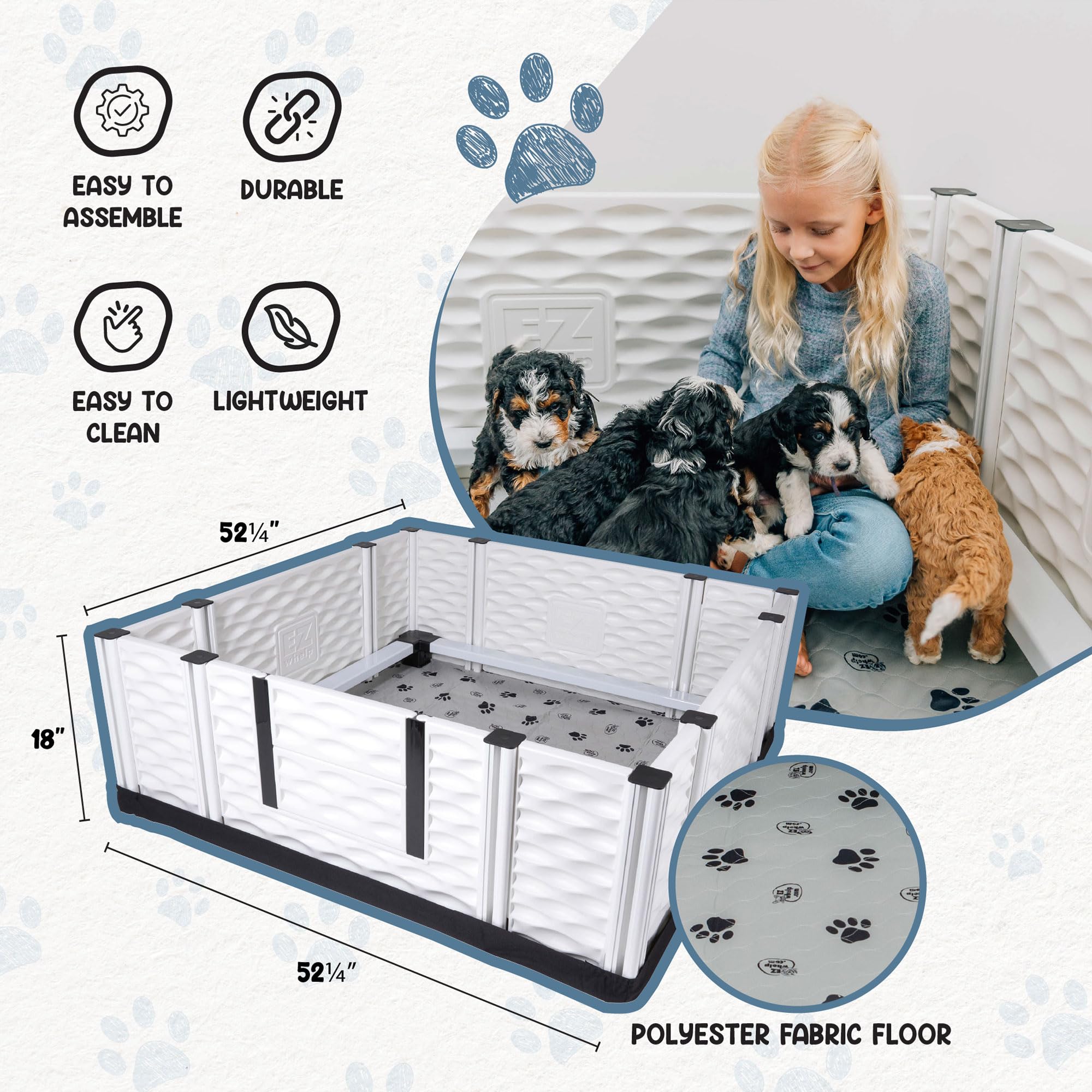 EZwhelp EZclassic Windowed 48"x48"x18" Whelping Box with Rails and Windowed Walls, Padded Dog Whelping Box, Black Pad