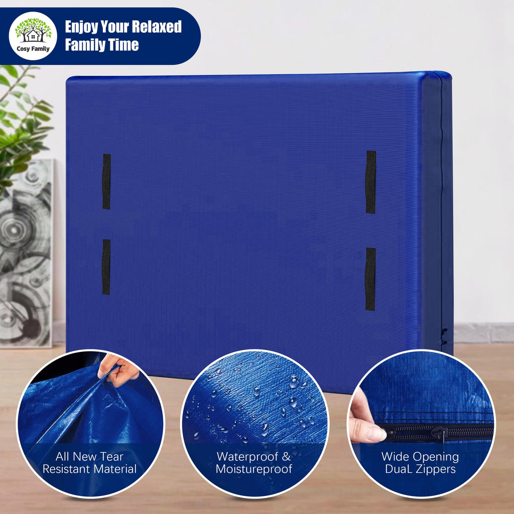 Cosy Family Mattress Bags for Moving with 8 Handles - 170GSM Extra-Thick Mattress Bag for Moving Supplies - Reusable Mattress Cover Protector Storage with Zipper - Queen Size - Blue (Pack of 2)