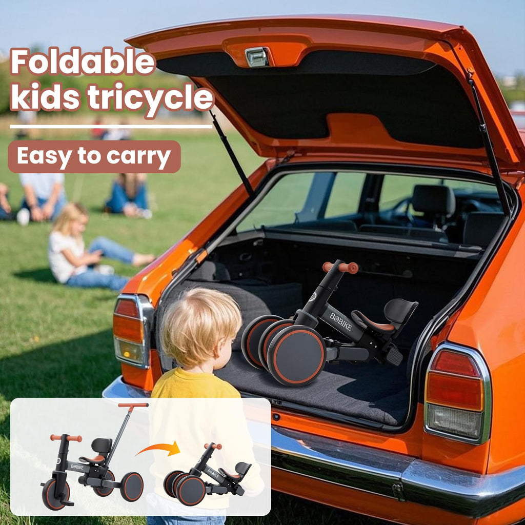 Toddler Bike with Push Handle,Tricycles for 1 to 3 Years Old, Toddler Tricycle with Push Handle for Boy Girl, Baby Balance Bike with Adjustable Seat Height and Removable Pedal (Black)