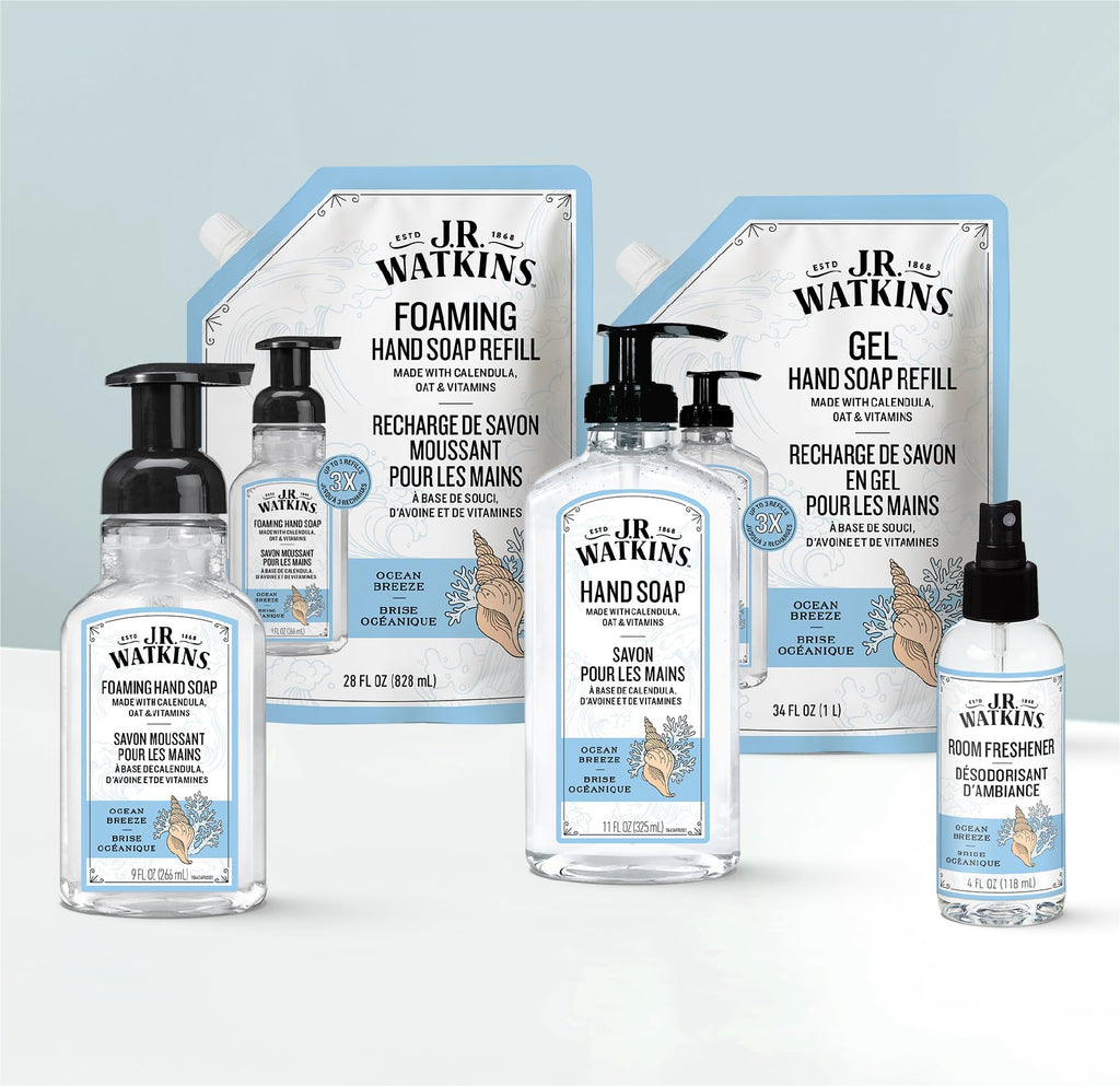 J.R. Watkins Gel Hand Soap Refill, Moisturizing Hand Wash, Formulated with Plant-Based Cleansers, Alcohol-Free, Cruelty-Free, Aloe & Green Tea, 34 Fl Oz, 2 Pack