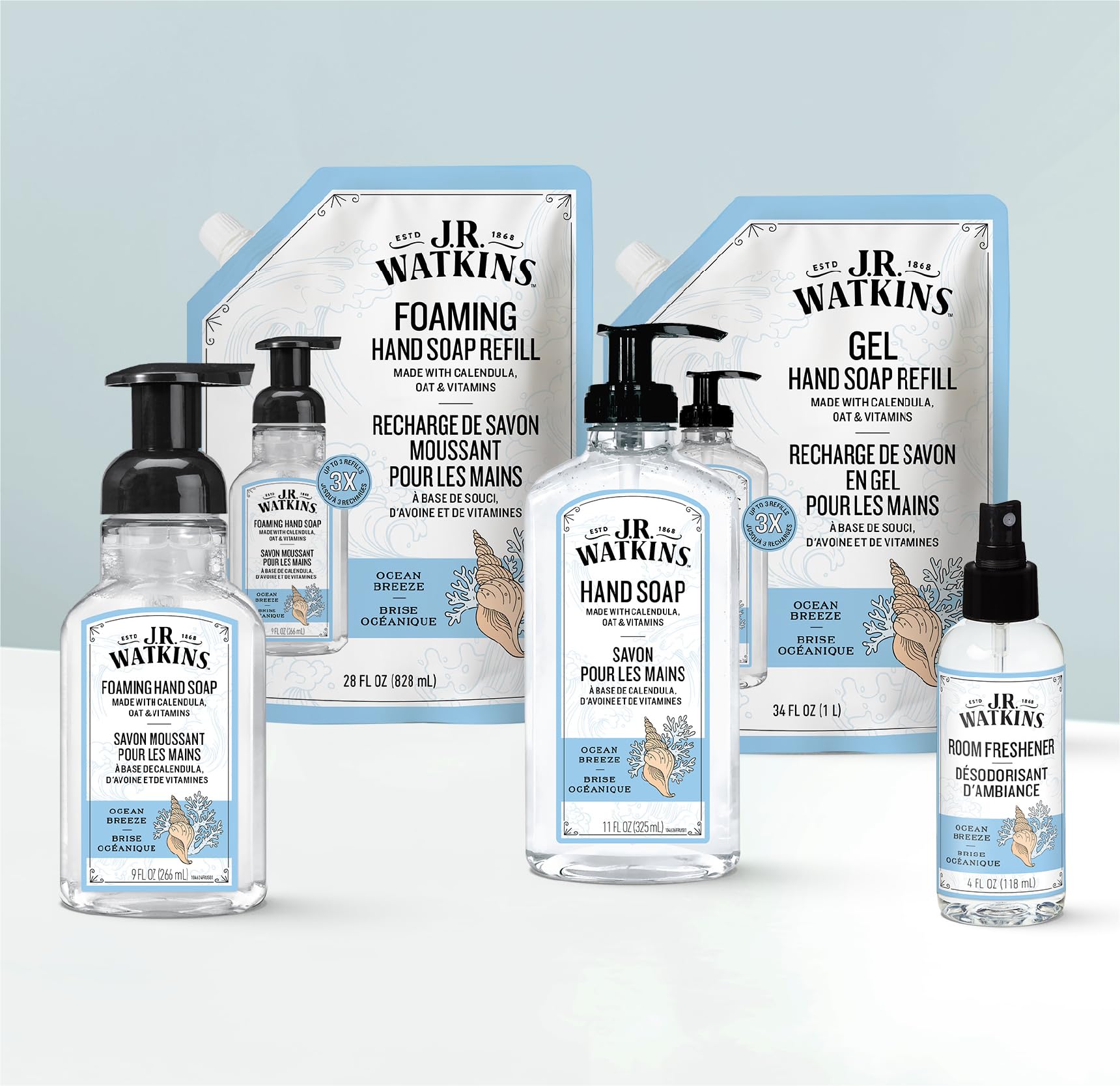 J.R. Watkins Gel Hand Soap Refill, Moisturizing Hand Wash, Formulated with Plant-Based Cleansers, Alcohol-Free, Cruelty-Free, Aloe & Green Tea, 34 Fl Oz, 2 Pack