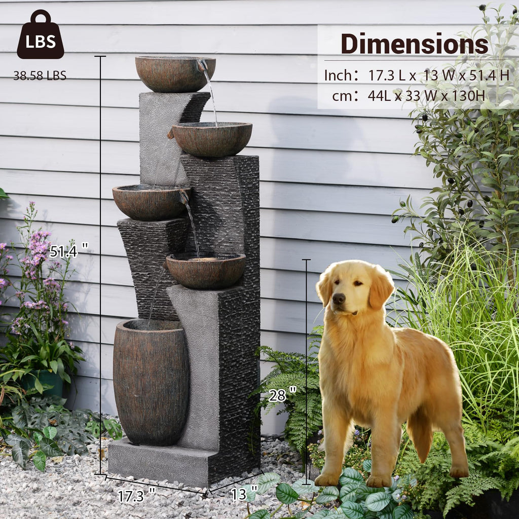 Bumilgar 2-Tier Bowl Water Fountain with LED Lights, 27.95" Tall Freestanding Outdoor & Indoor Garden Waterfall Fountain for Yard, Patio, Backyard, Floor Standing Home Decor