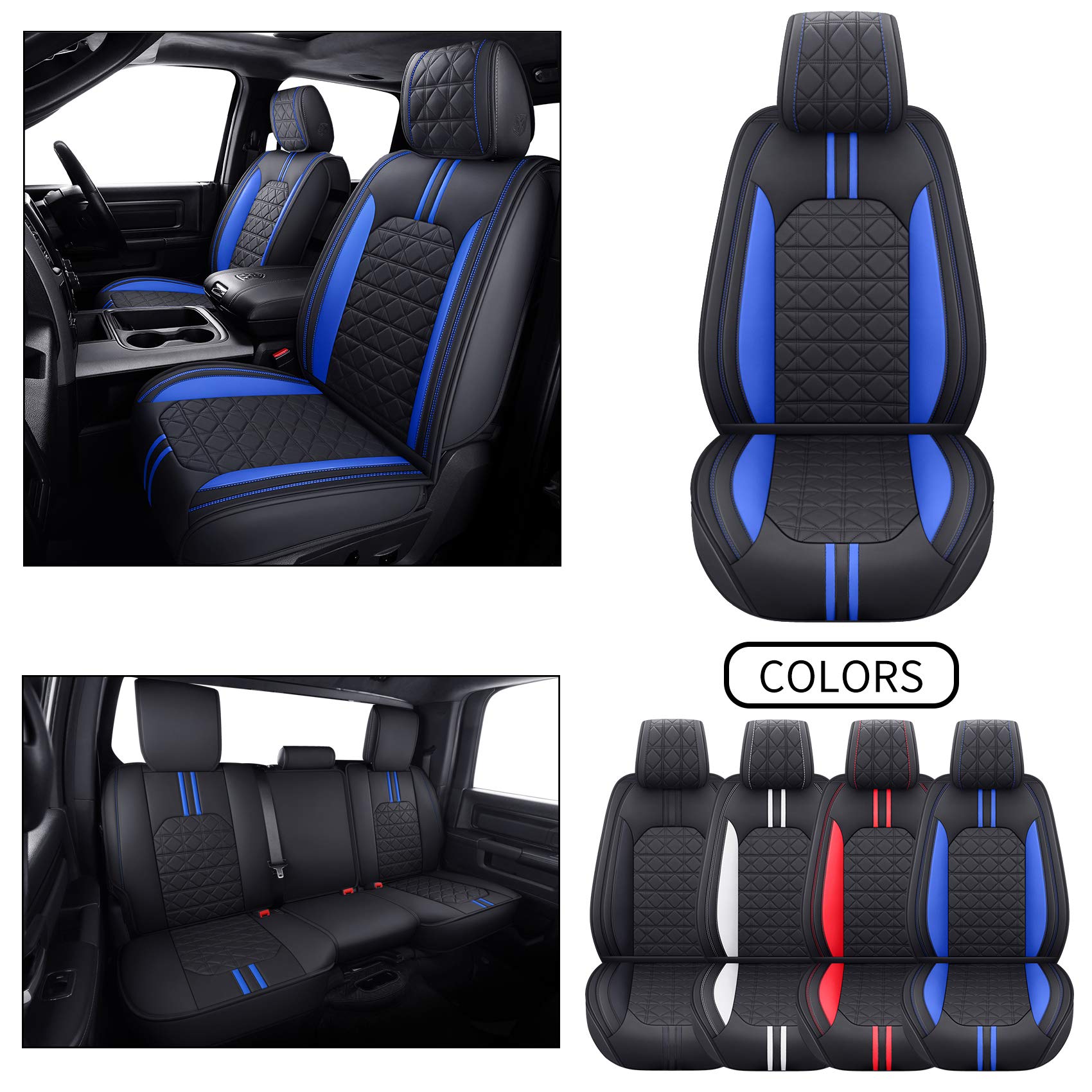 YIERTAI Dodge RAM Seat Covers Fit for 2009-2023 2024 2025 2026 1500/2500/3500HD Pickup Front Seats Only Crew Double Cab Quad Cab Waterproof Leather Seat Covers(2 PCS Front only/Black)