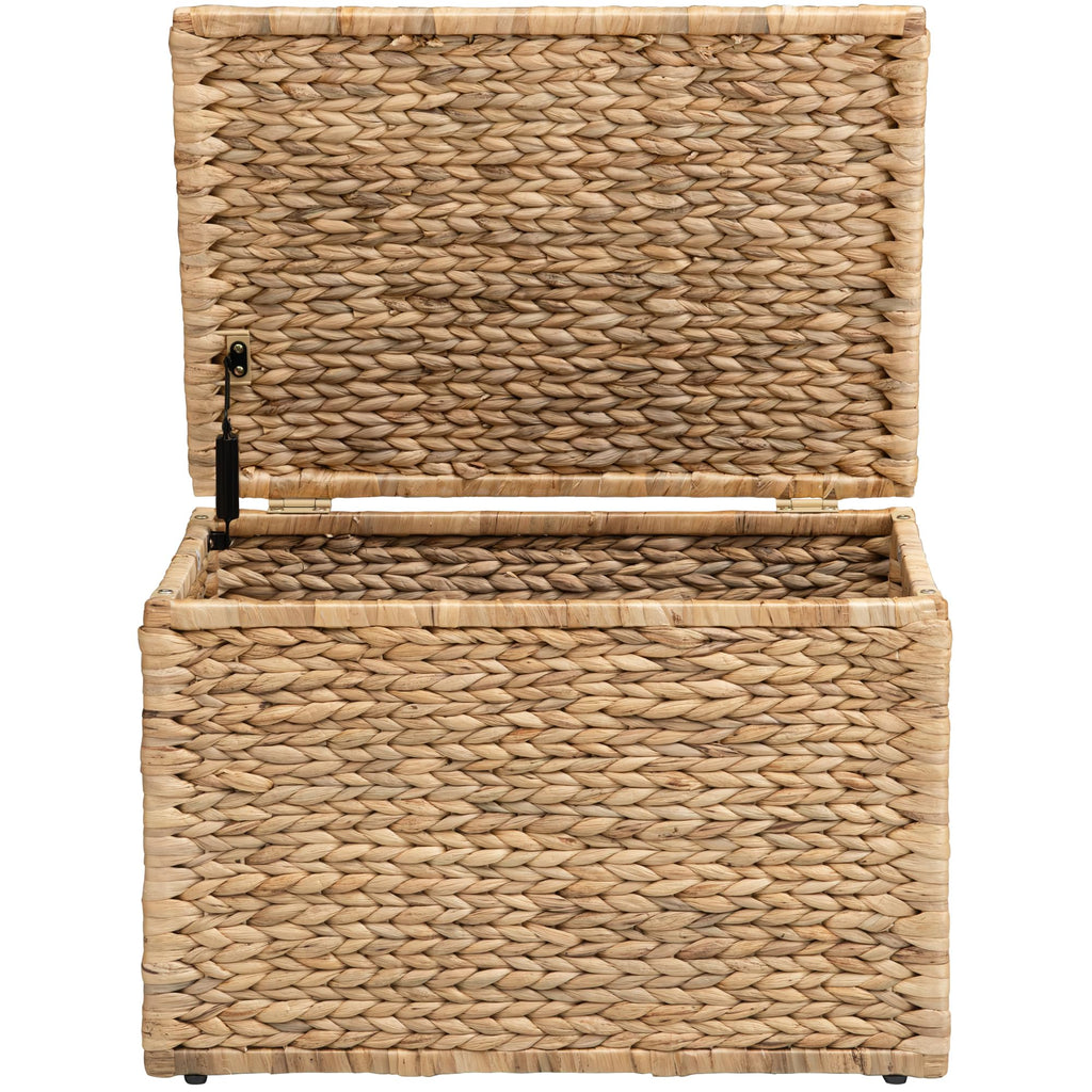 eHemco Heavy-duty Water Hyacinth Wicker Storage Trunk with Metal Frame, 30 by 17.5 by 17.5 Inches, Brown Wash