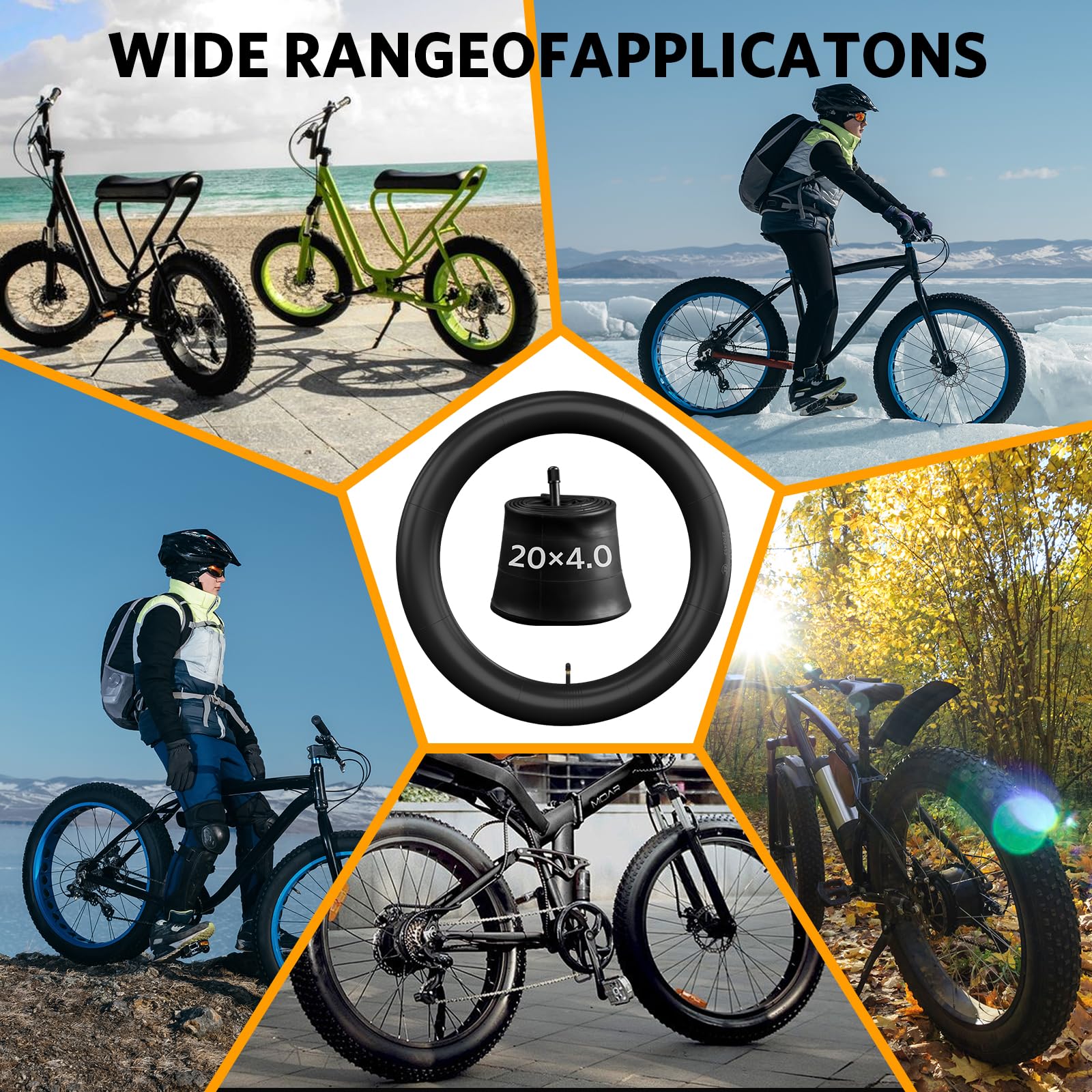 OUXI 20x4.0 Fat Tire Tube, Puncture Resistant Folding MTB Replacement Tire, 20x4.0 Fat Tyre for MTB and Ebikes, All-Terrain Directional Tread Bicycle Tires and Tubes