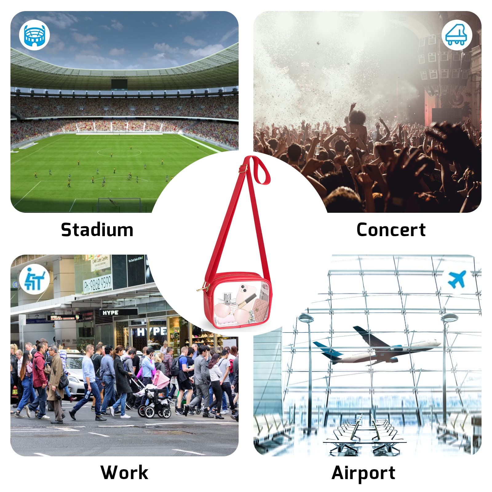 KETIEE Clear Crossbody Bag, Stadium Approved Clear Purse Bag for Concerts Sports Events Festivals