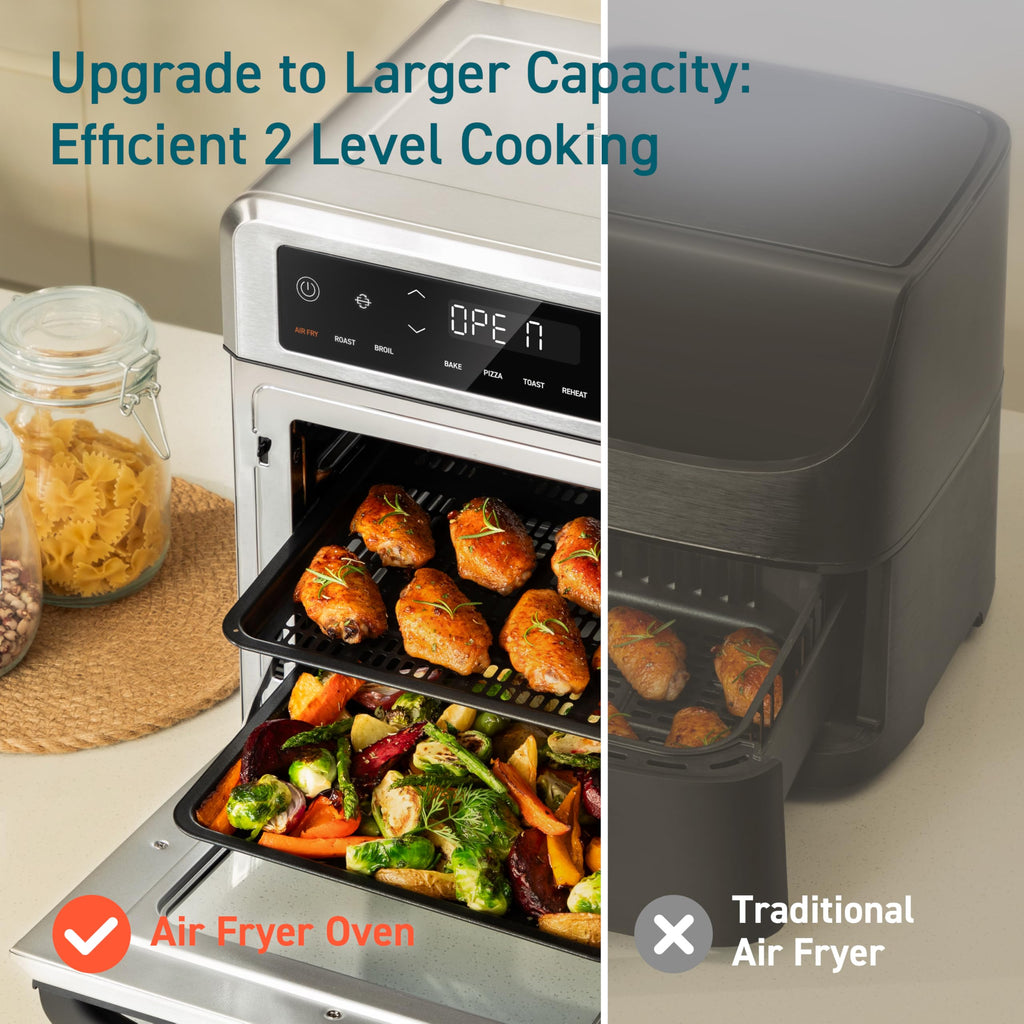 Cosori 11-in-1 Air Fryer Oven, 13Qt Small Footprint Airfryer combo with Rotisserie, Toast, Bake, Roast, Reheat Functions and more, Recipe Book & 6 Accessories Included, Perfect for Small Contertop