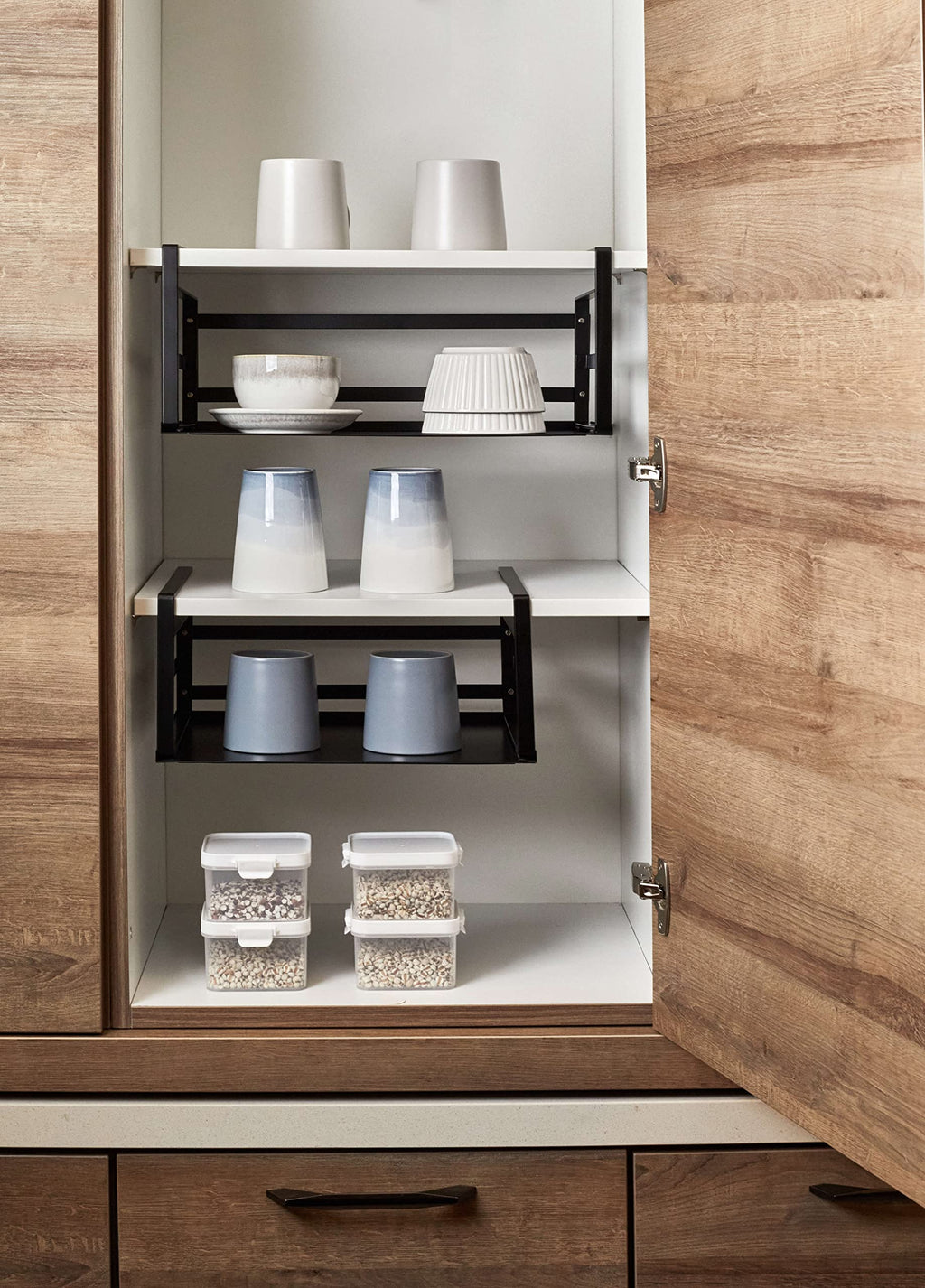 Nxconsu 2 Pack Small Compact Heavy Duty Under Cabinet Organizer, Slide-Under Shelf Basket with Metal Bottom, Hanging Pantry Shelf for Kitchen Cupboard Bookshelf Closet, Holds 15 lbs, Black, 11.02"