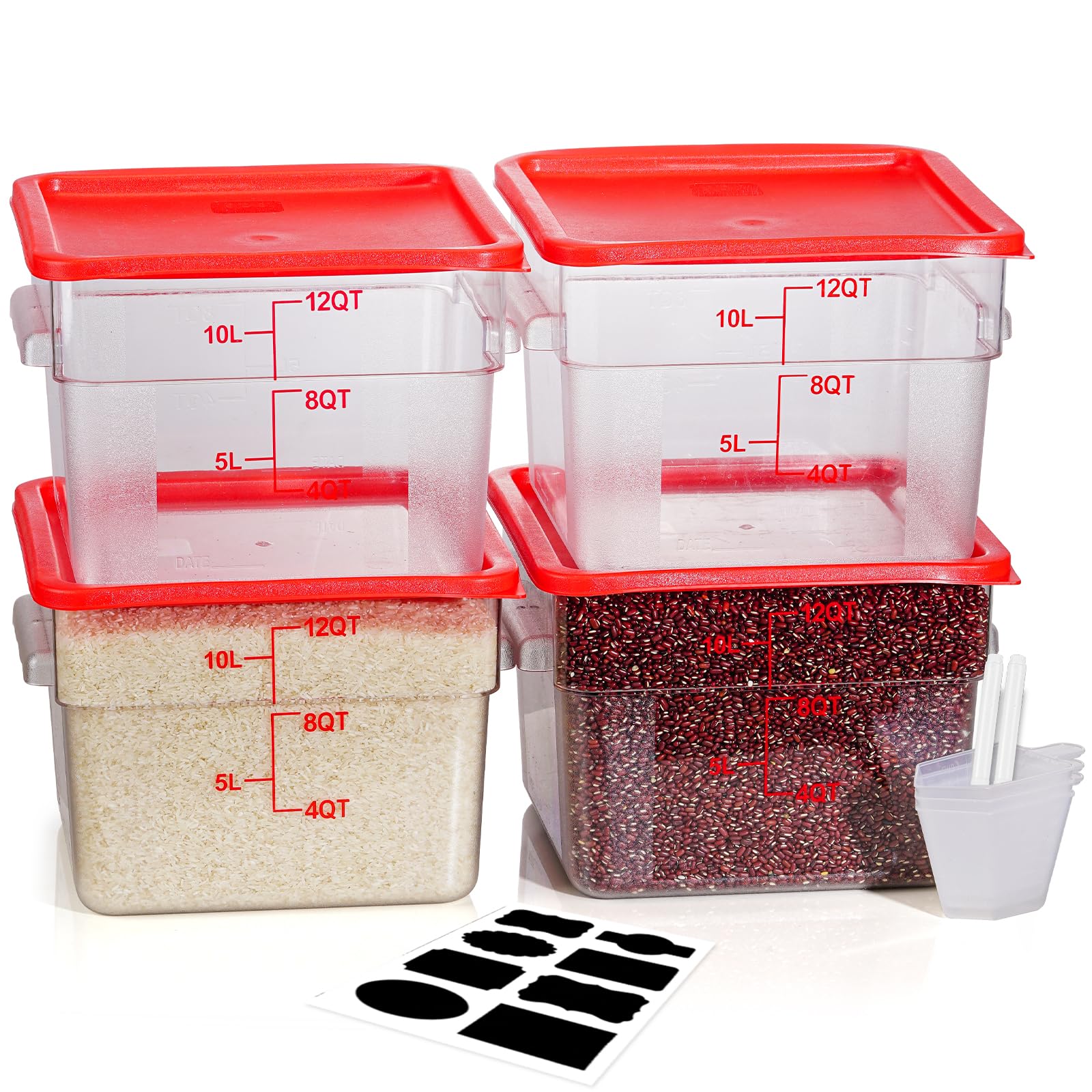 4QT NSF Food Storage Containers: 8 PCS [Food Grade][Hot&Cold Resistant] Commercial Clear Food Storage Containers with Lids for Restaurant Kitchen Proof Dough, Measuring Spoons Included(BPA FREE)