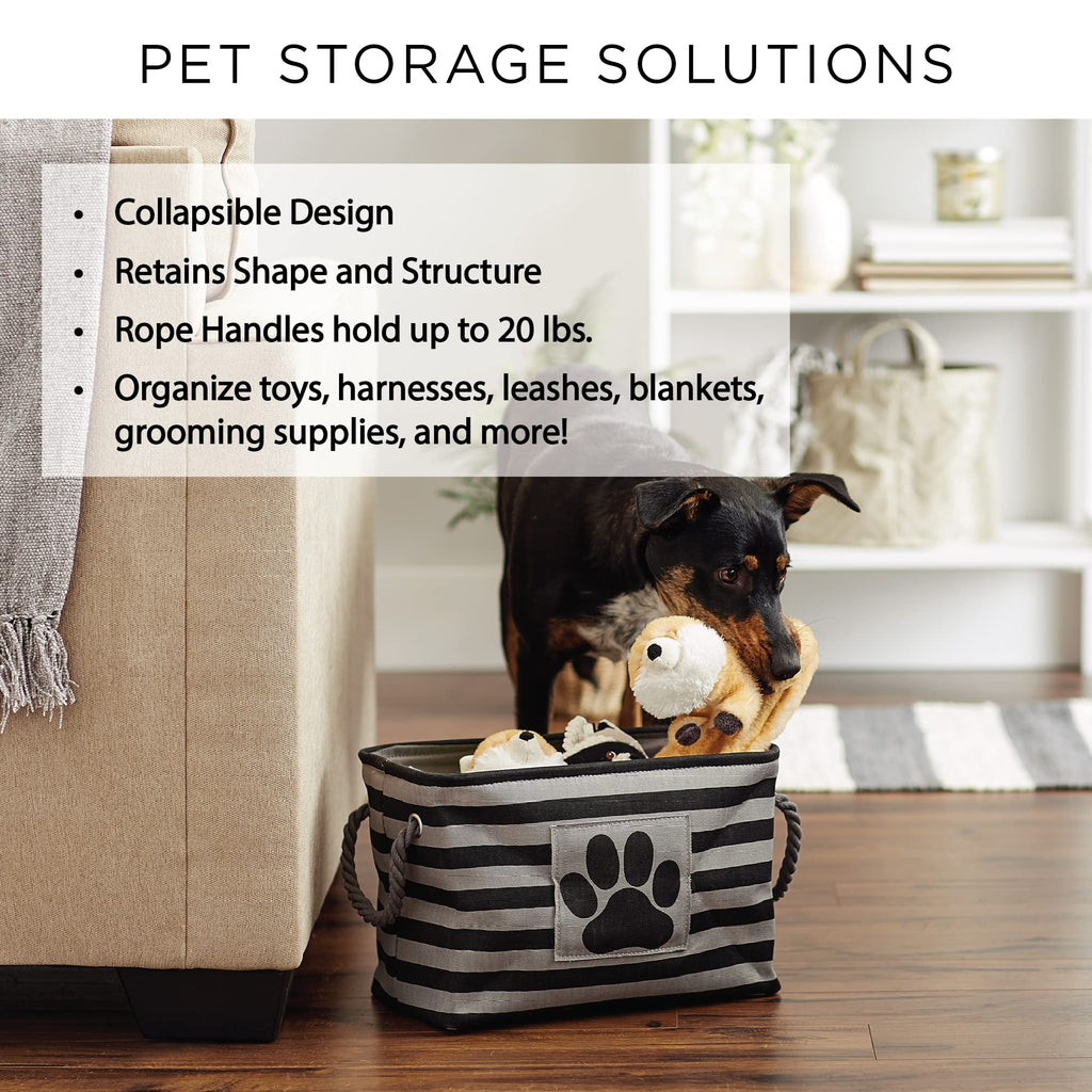 Bone Dry Pet Storage Collection Striped Paw Patch Bin, Aqua, Small Rectangle