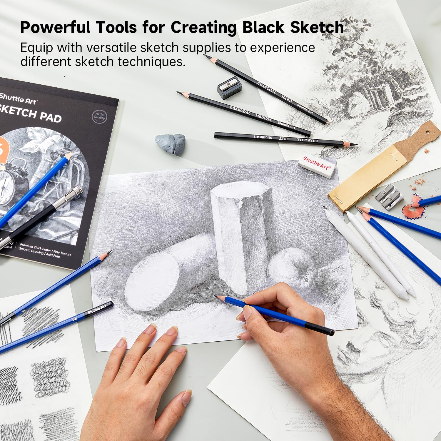 Shuttle Art 103 PCS Drawing Kit, Professional Drawing Supplies with Sketch, Charcoal, Colored, Graphite, Pastel Pencils & Sticks, Complete Drawing Tools and Paper Pads in Zipper Case for Artists&Kids